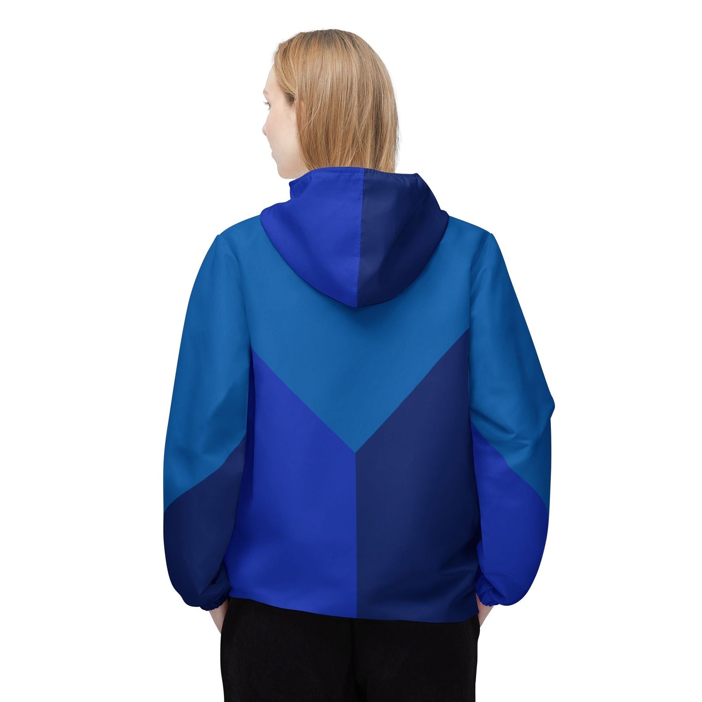 Blue Chevron Windbreaker Jacket – Lightweight Waterproof Hooded Jacket Printify bakabo.club
