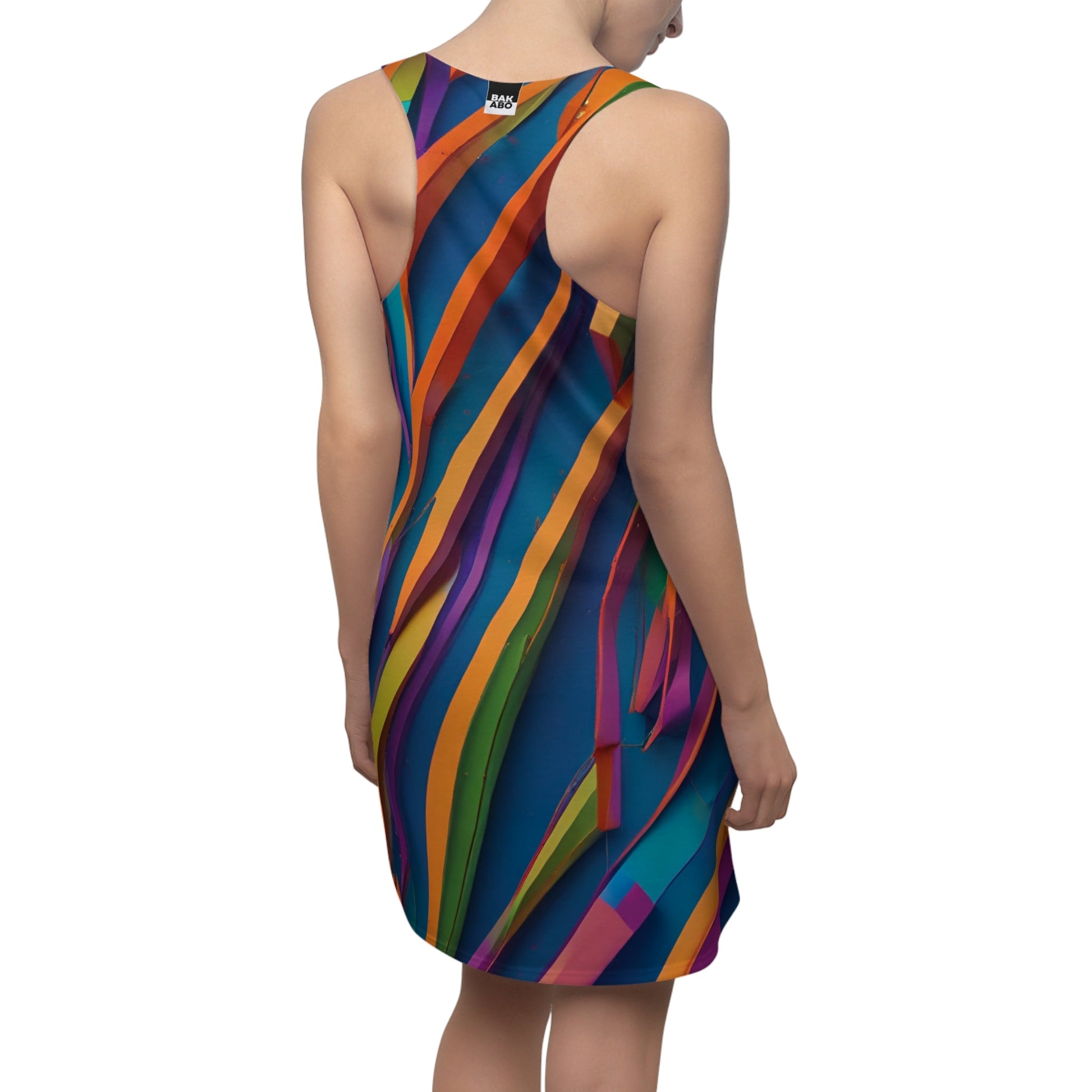 Racerback Dress — Colorful 3D Ribbon Stripe All-Over Print Printify bakabo.club