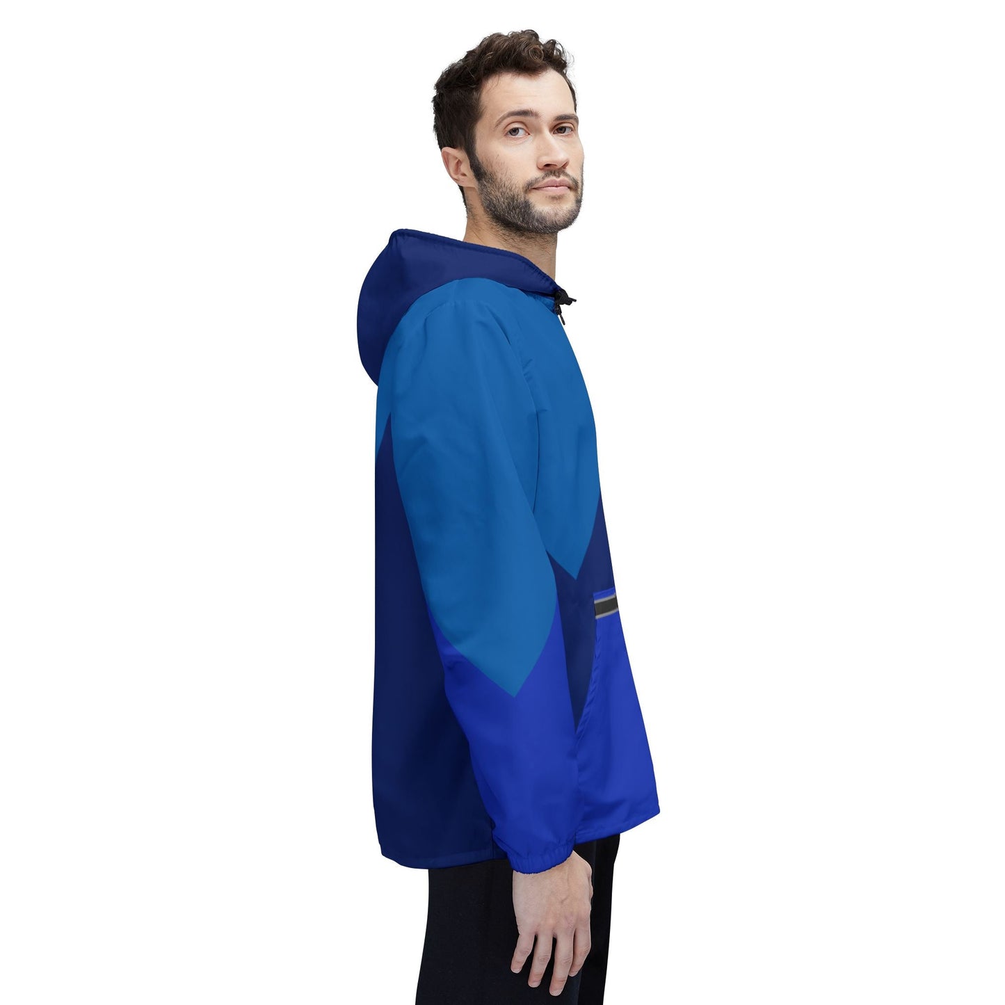 Blue Chevron Windbreaker Jacket – Lightweight Waterproof Hooded Jacket Printify bakabo.club