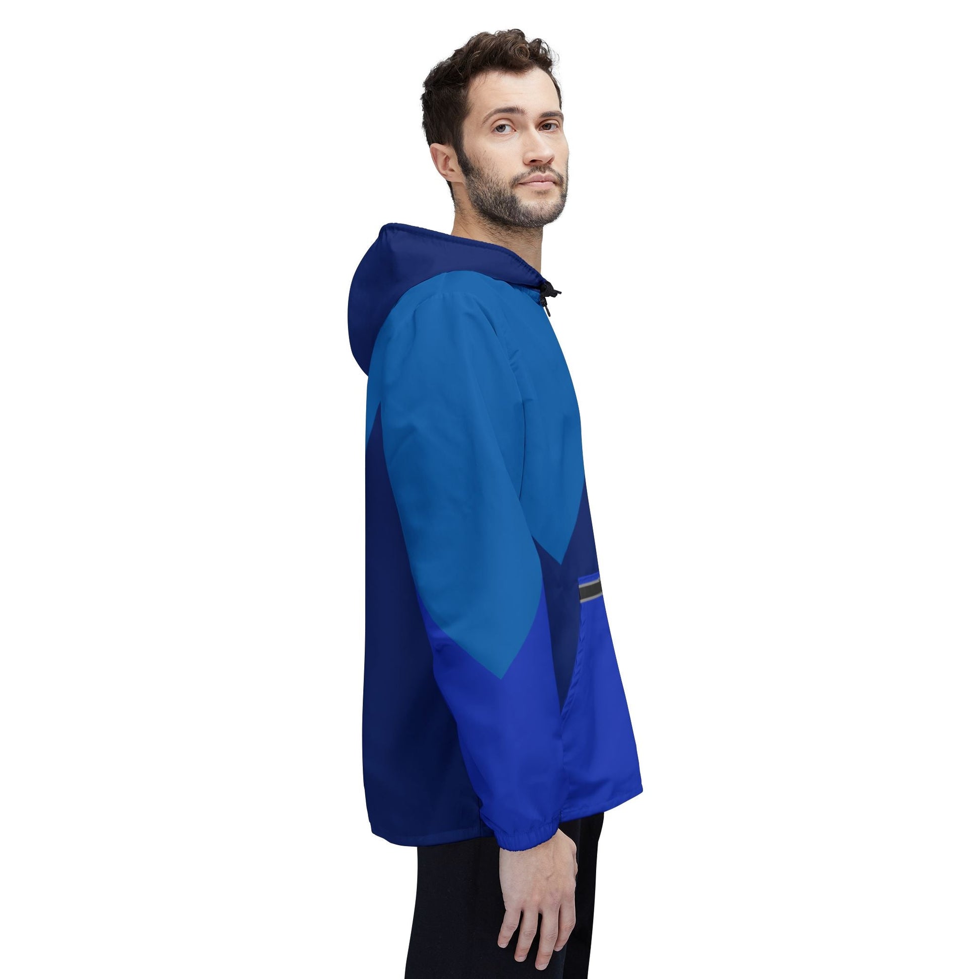 Blue Chevron Windbreaker Jacket – Lightweight Waterproof Hooded Jacket Printify bakabo.club
