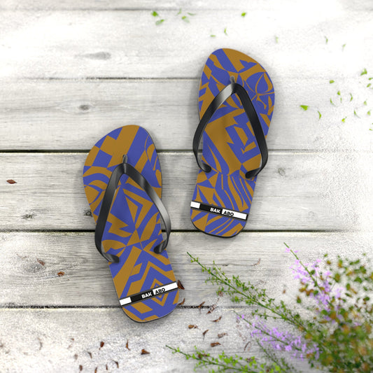 Abstract Blue & Gold Flip Flops — Tropical Geometric Beach Sandals Printify bakabo.club