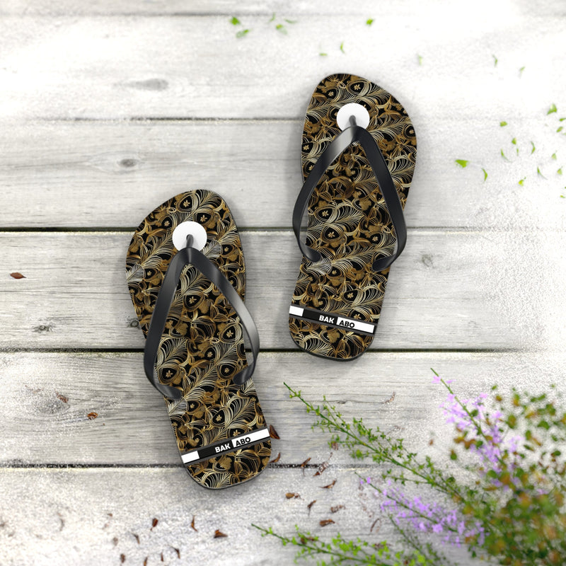Peacock Feather Pattern Flip Flops — Tropical Beach Sandals with Elegant Feather Design Printify bakabo.club