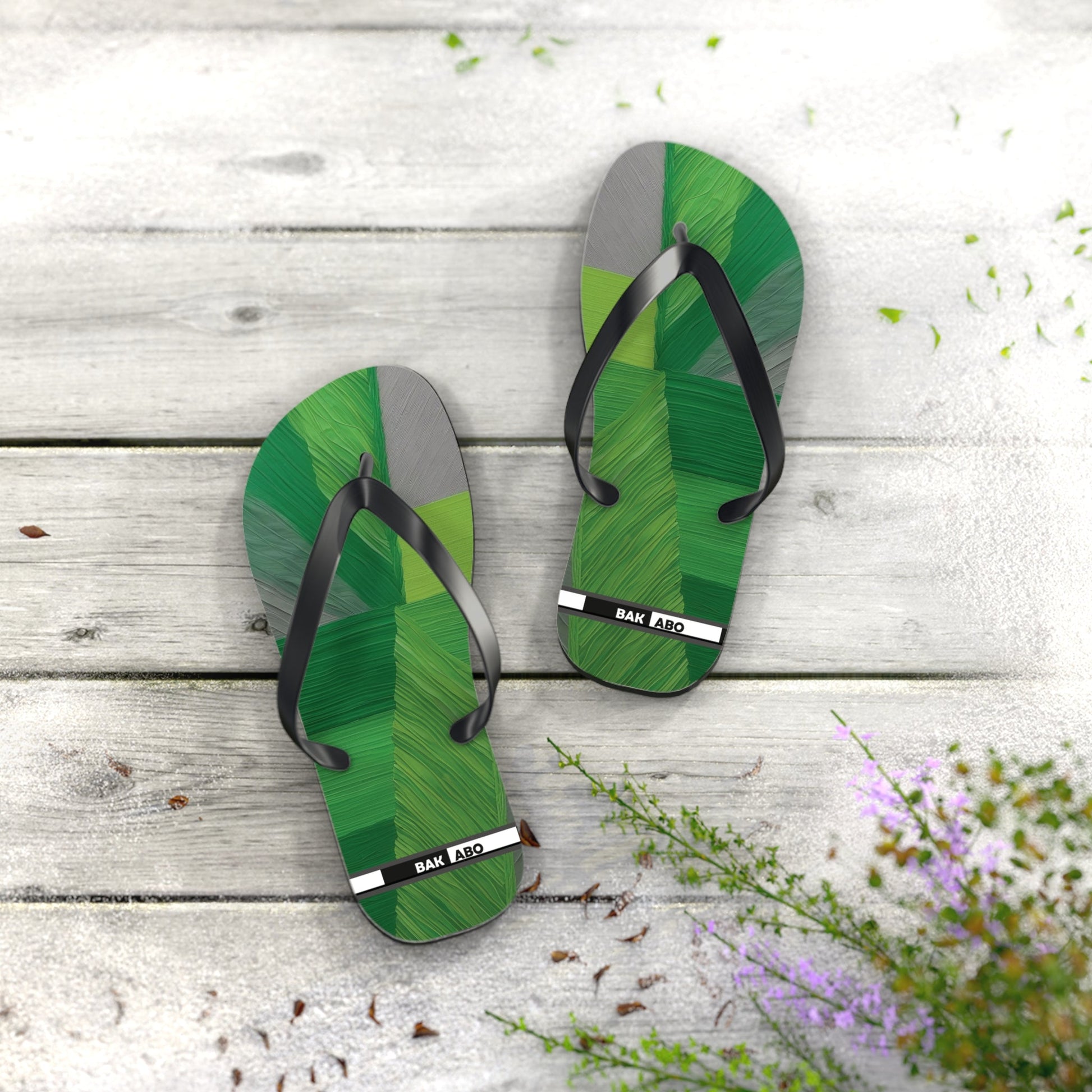 Tropical Green Brushstroke Flip Flops — Palm Leaf Beach Sandals Printify bakabo.club