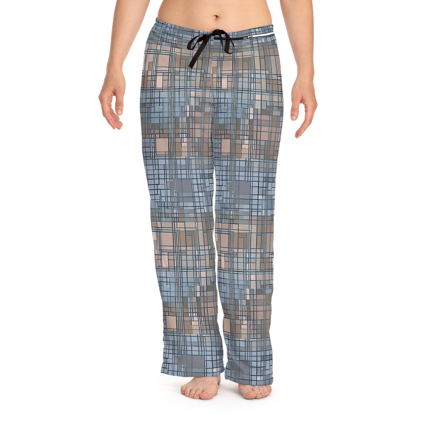 Women's Plaid Lounge Pajama Pants — Soft Blue Geometric Print Printify bakabo.club
