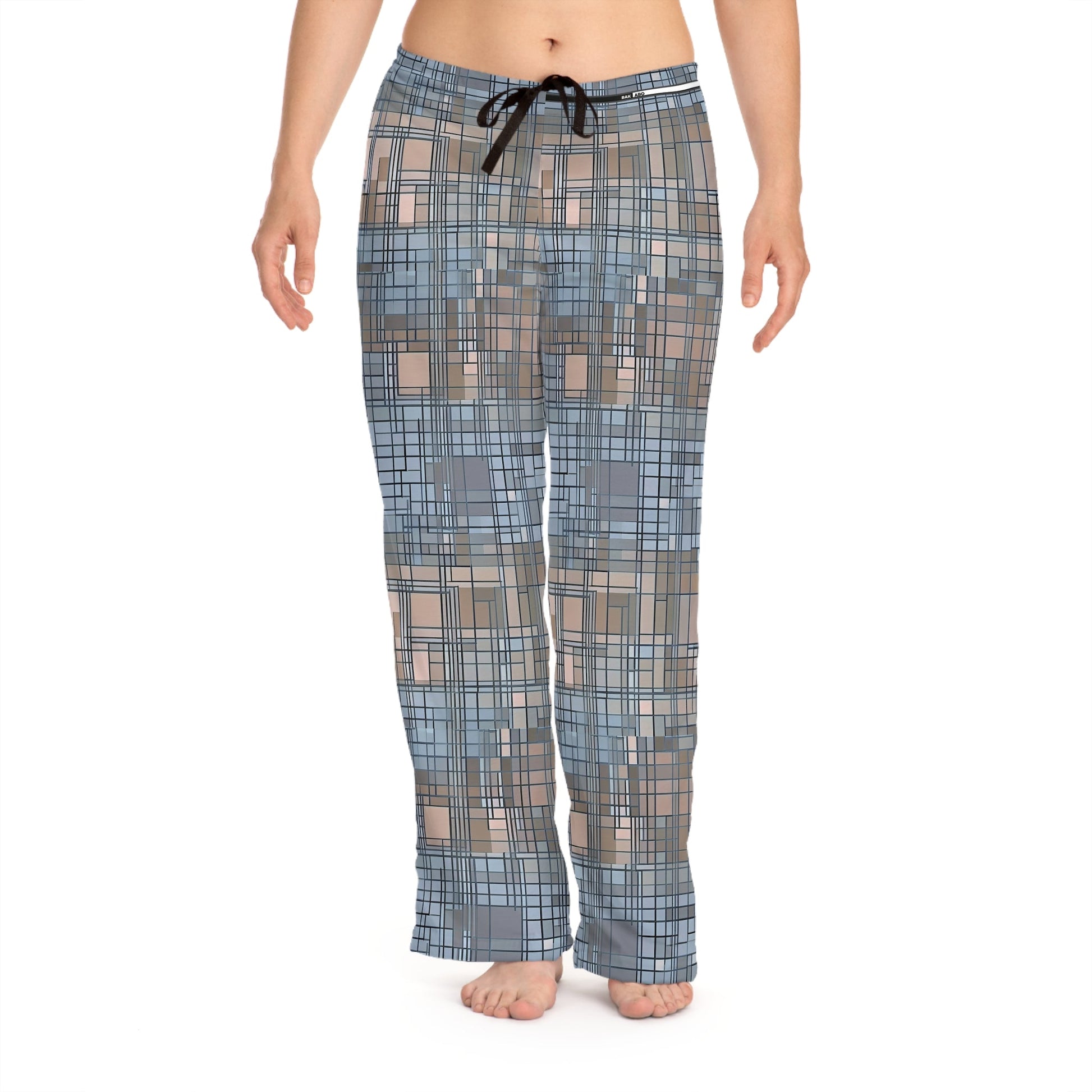 Women's Plaid Lounge Pajama Pants — Soft Blue Geometric Print Printify bakabo.club