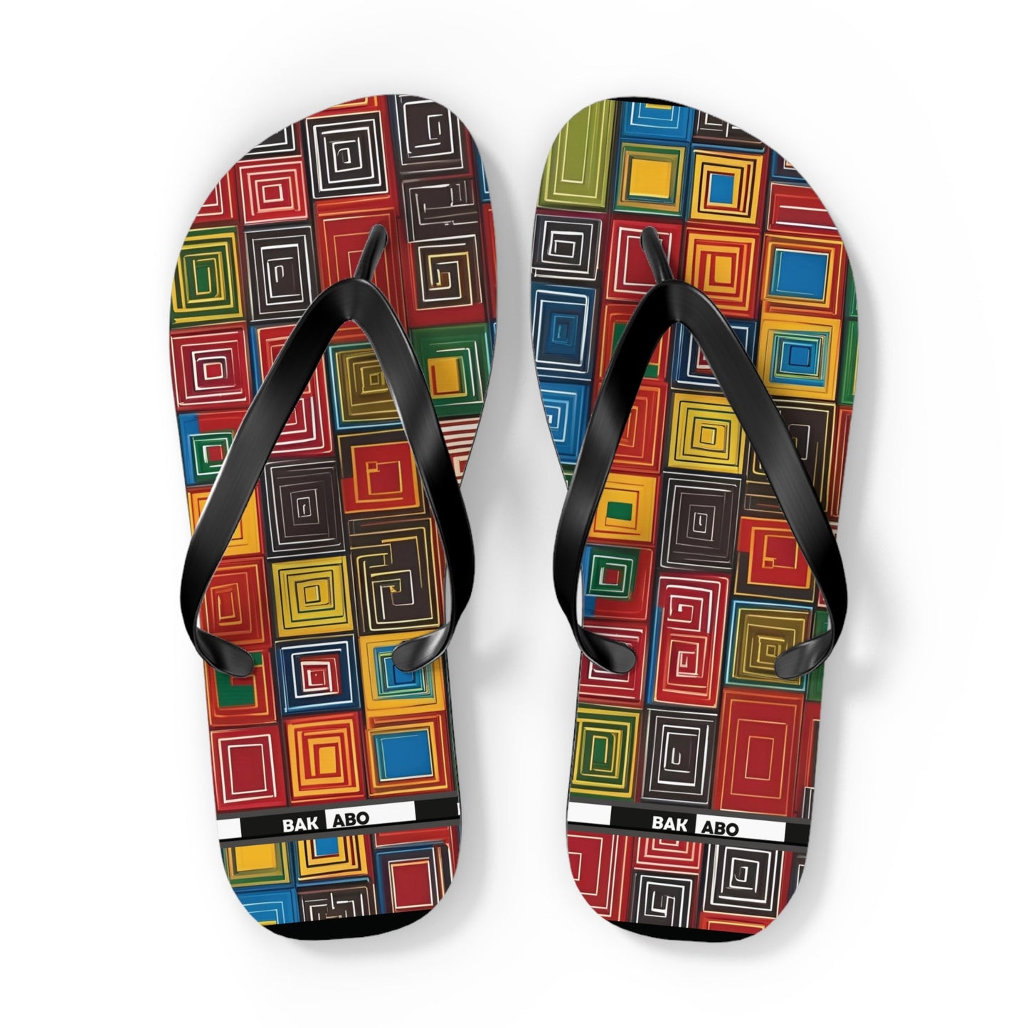 Colorful Geometric Square Flip Flops — Retro Pattern Beach Sandals Printify bakabo.club