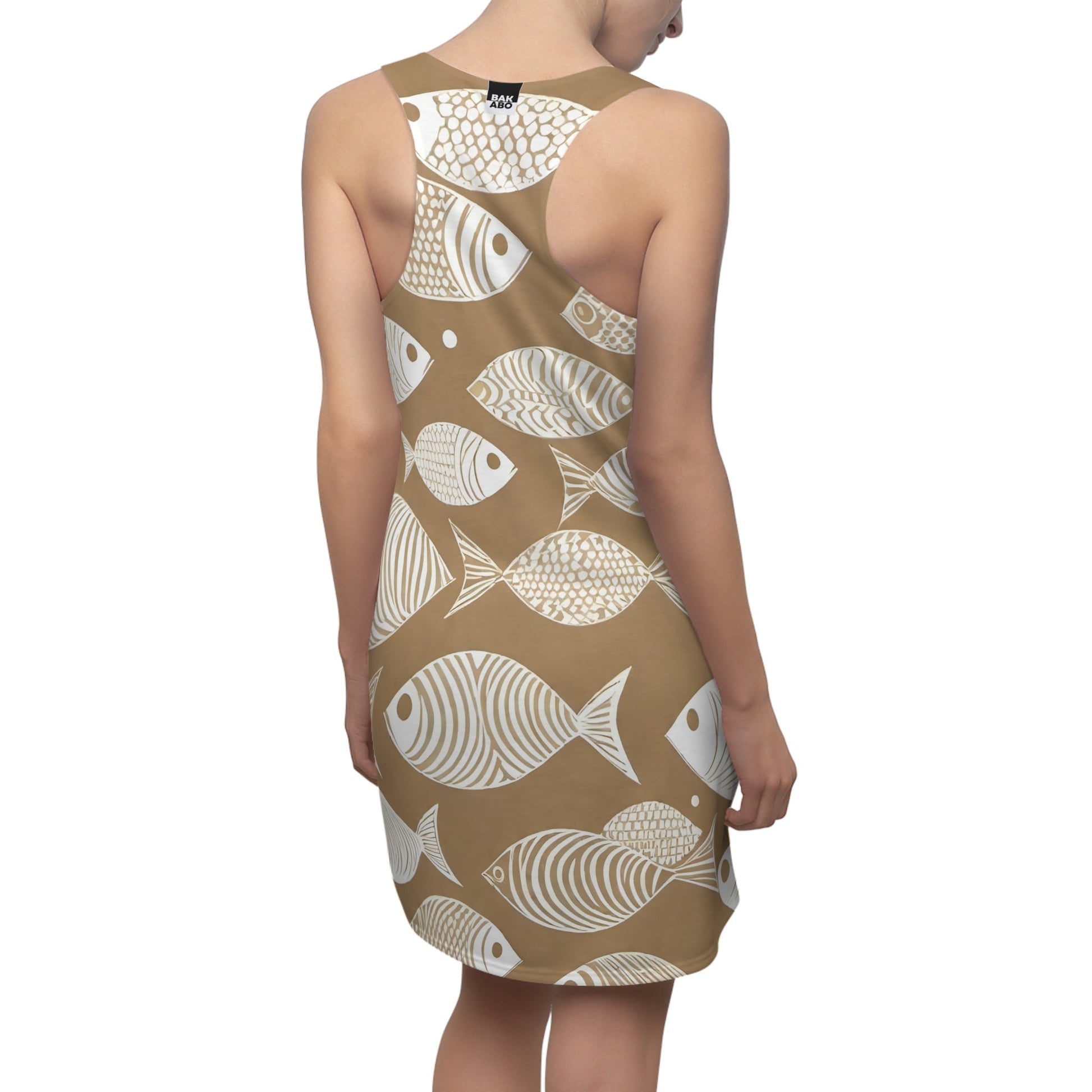 Racerback Dress — Neutral Fish Print All-Over Swim Coverup