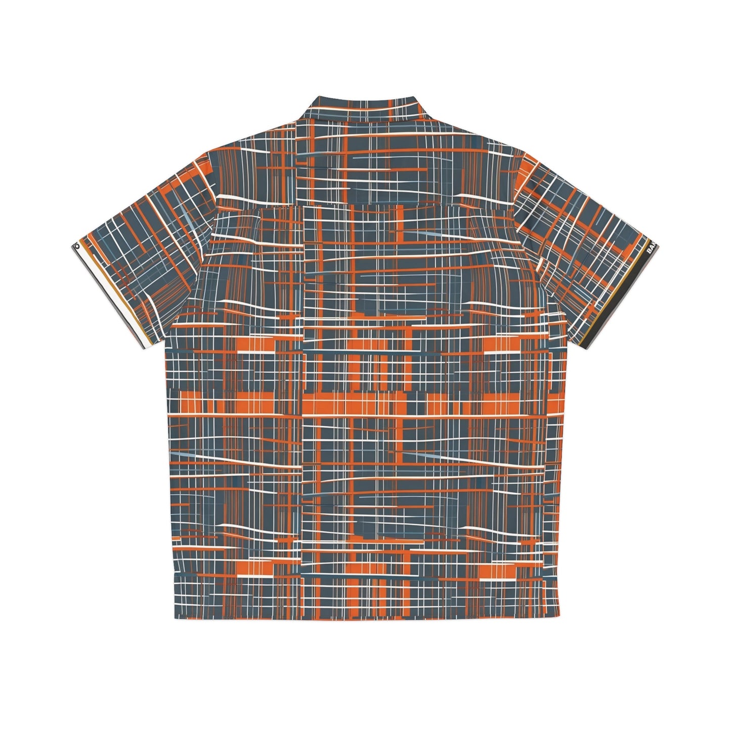 Retro Grid Plaid Hawaiian Shirt — Men's Vintage Orange & Slate AOP Camp Collar Printify bakabo.club
