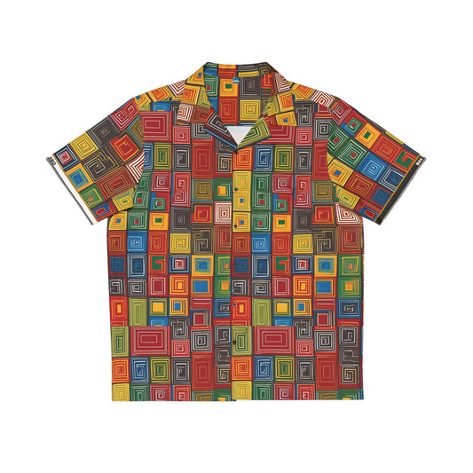 Men's Geometric Hawaiian Shirt — Colorful Retro Square Pattern AOP Printify bakabo.club
