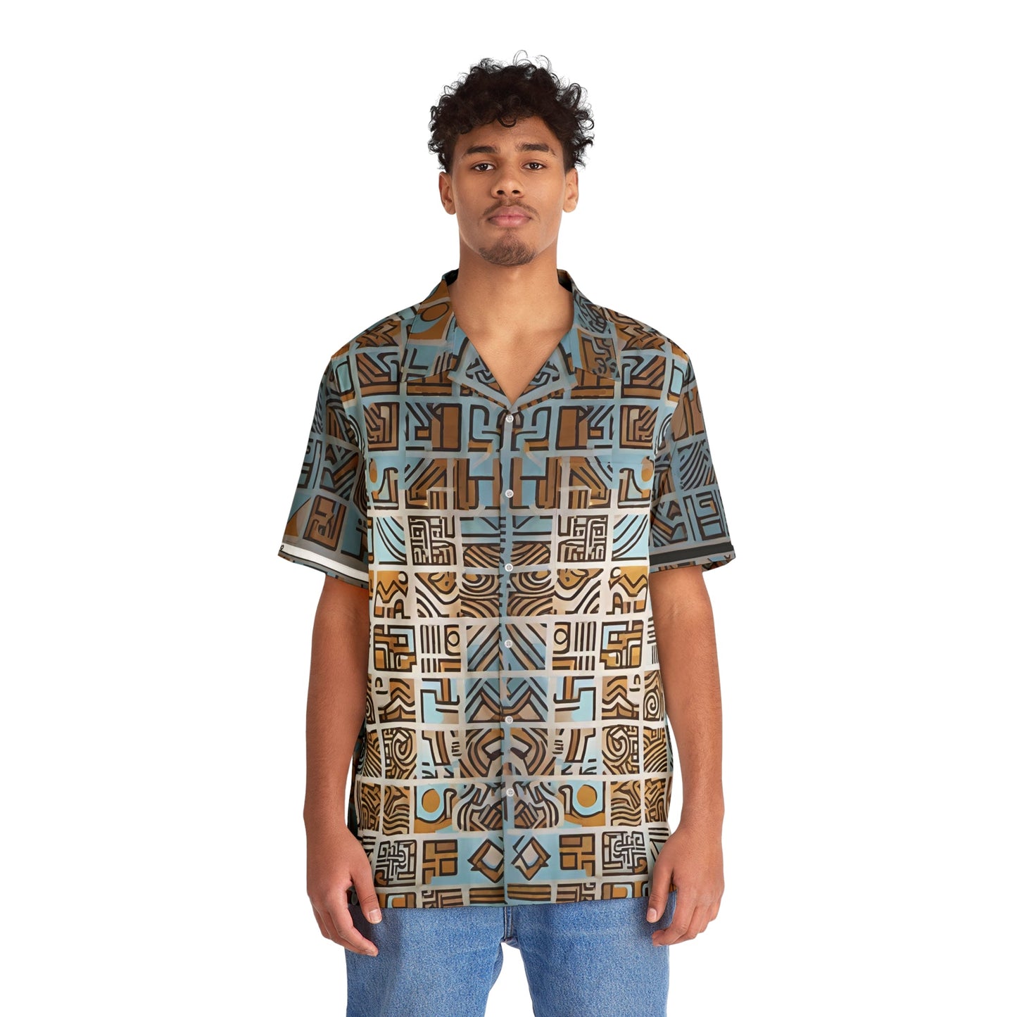 Men's Geometric Hawaiian Shirt - Island Tribal Pattern Printify bakabo.club