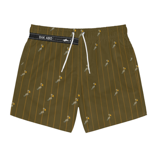Olive Pinstripe Swim Trunks with Retro Palm Pattern Printify bakabo.club
