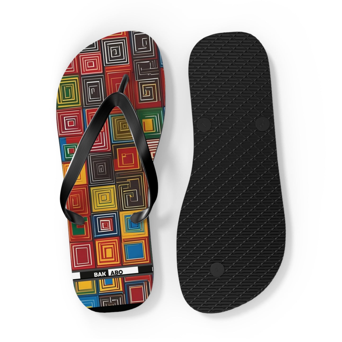 Colorful Geometric Square Flip Flops — Retro Pattern Beach Sandals Printify bakabo.club