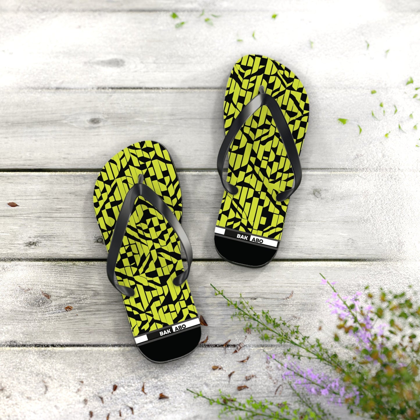 Flip Flops — Neon Geometric Pattern Beach Sandals Printify bakabo.club