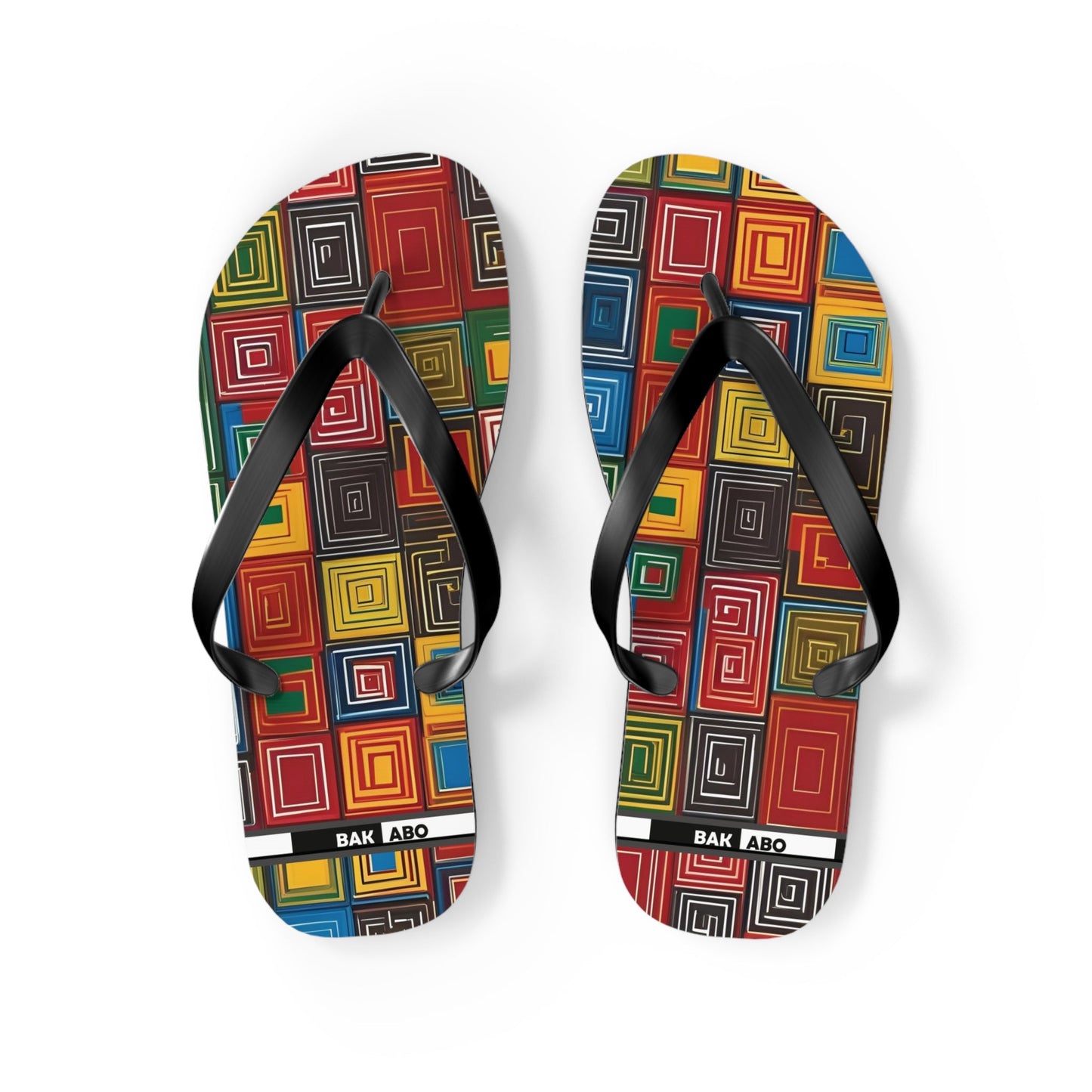 Colorful Geometric Square Flip Flops — Retro Pattern Beach Sandals Printify bakabo.club
