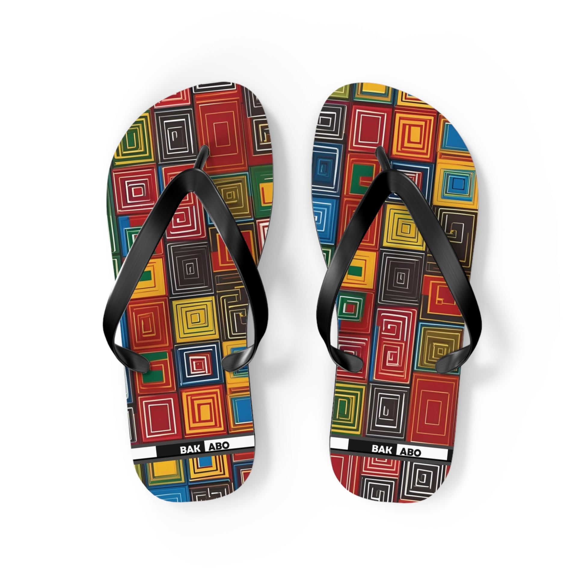 Colorful Geometric Square Flip Flops — Retro Pattern Beach Sandals Printify bakabo.club