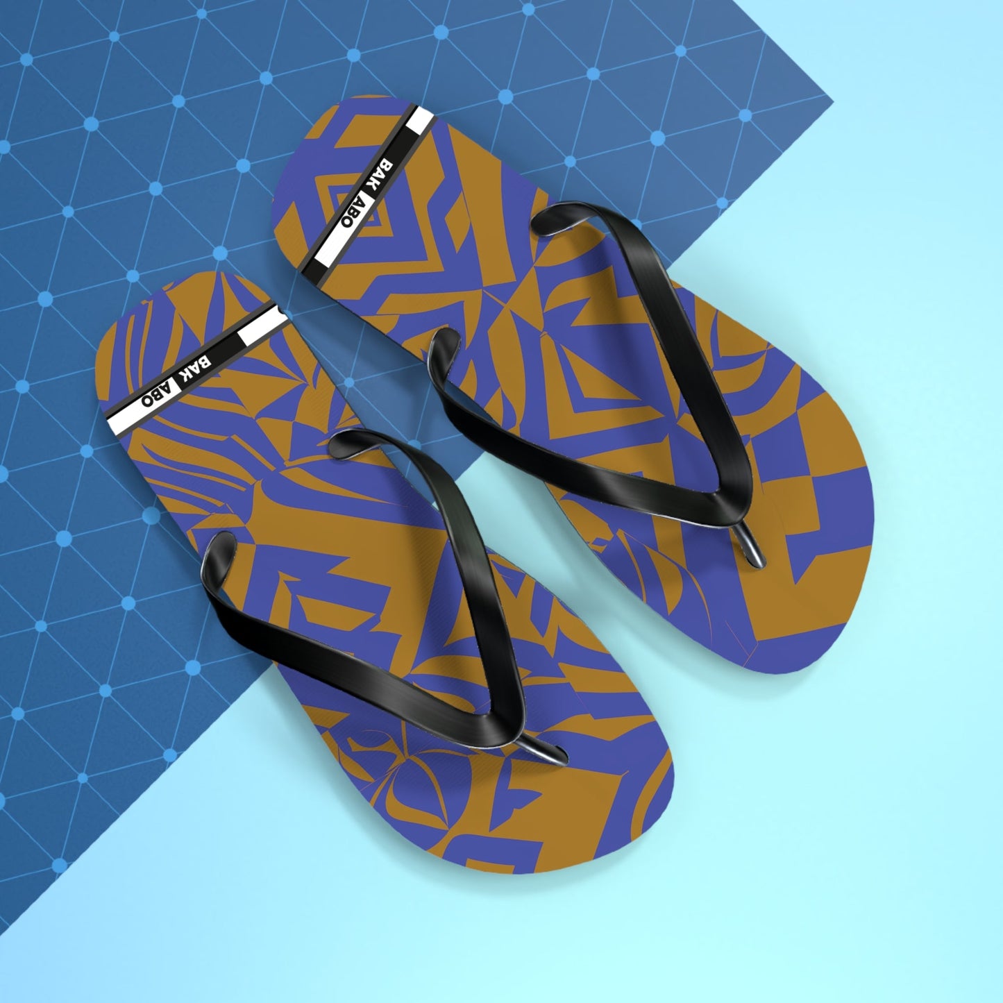 Abstract Blue & Gold Flip Flops — Tropical Geometric Beach Sandals Printify bakabo.club