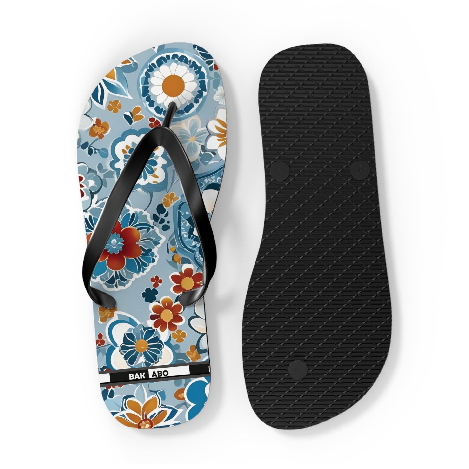 Floral Blue Retro Flip Flops — Women’s Summer Beach Sandals Printify bakabo.club