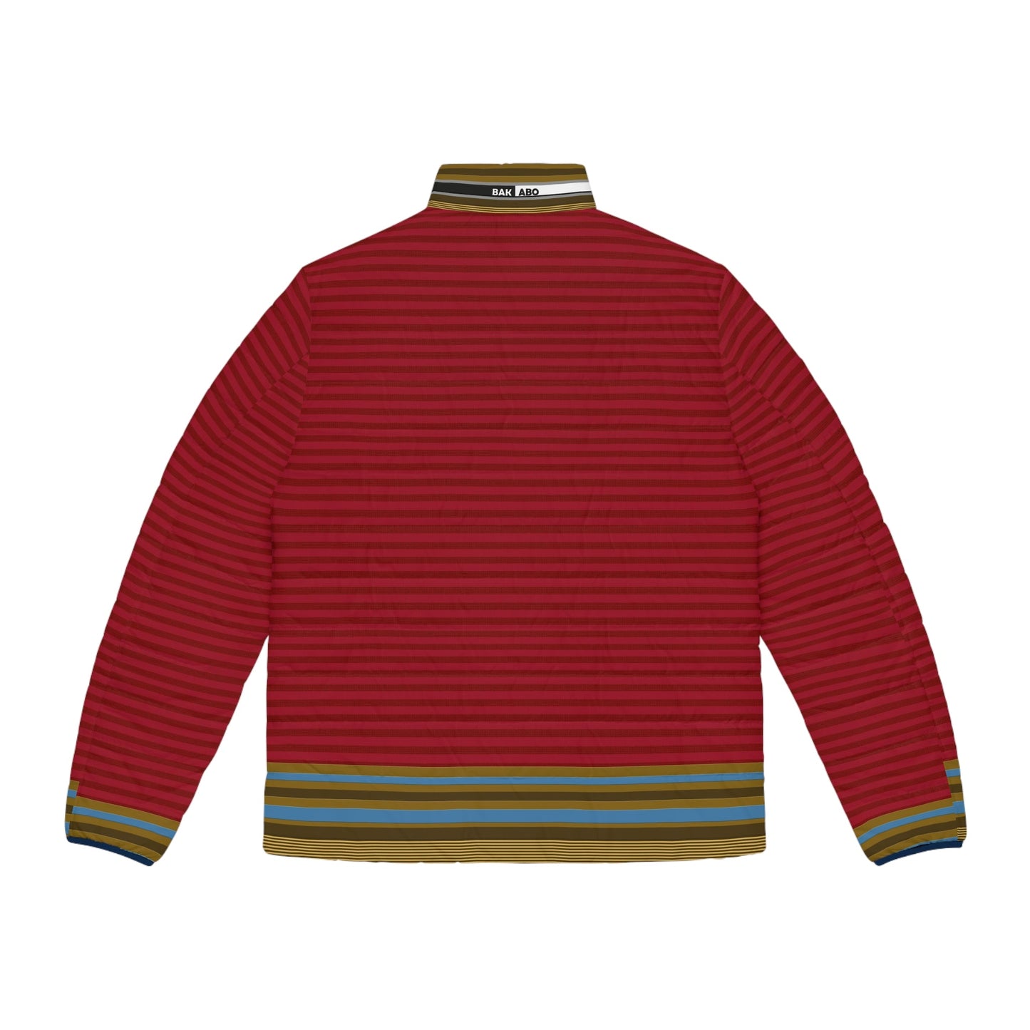 Men's Red Striped Puffer Jacket — Retro Multicolor Trim... Printify bakabo.club