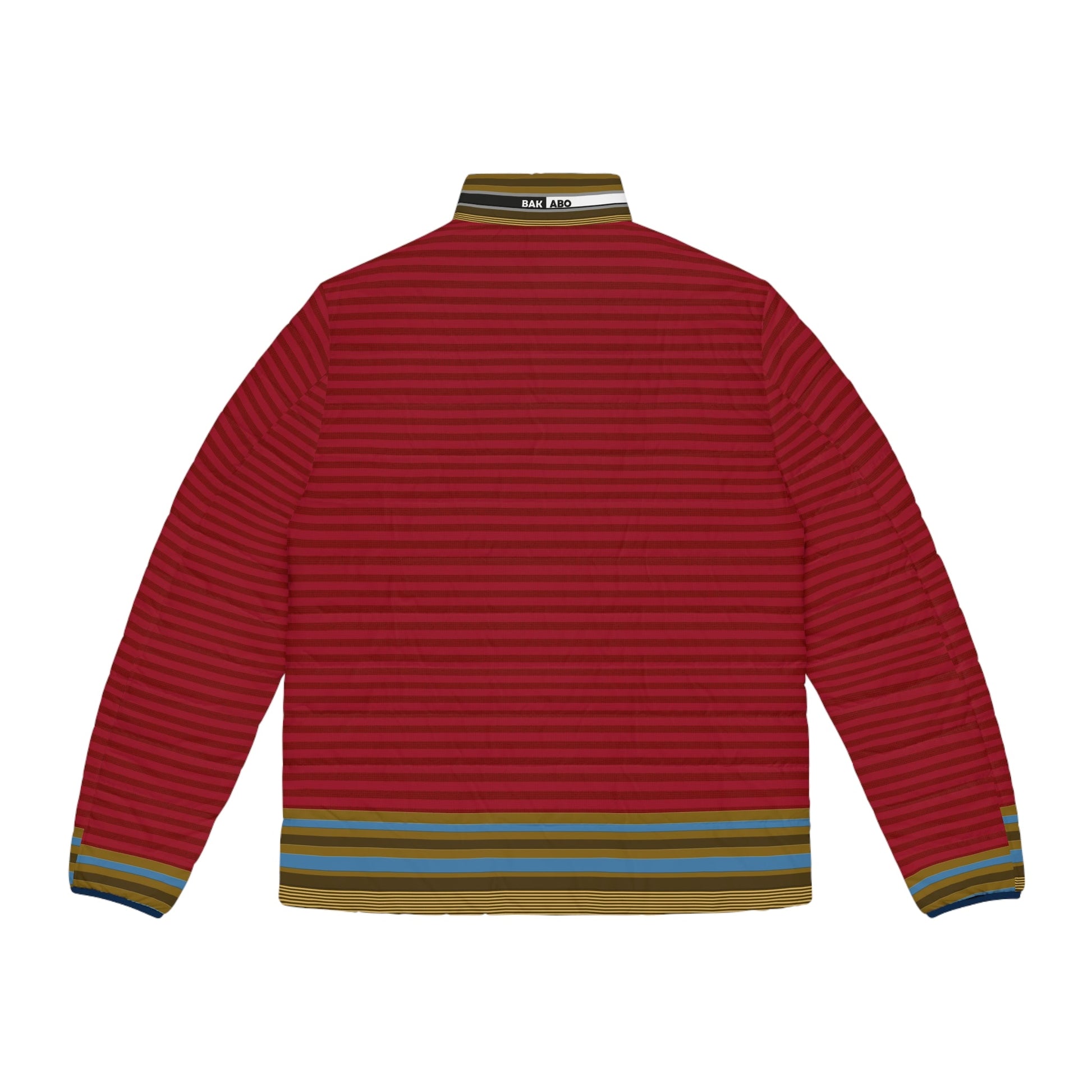 Men's Red Striped Puffer Jacket — Retro Multicolor Trim... Printify bakabo.club