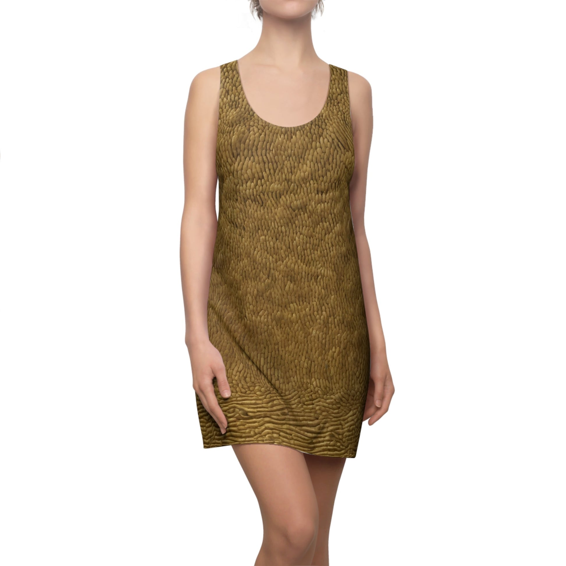 Golden Fur Texture Racerback Dress — Animal Print Summer Dress Printify bakabo.club