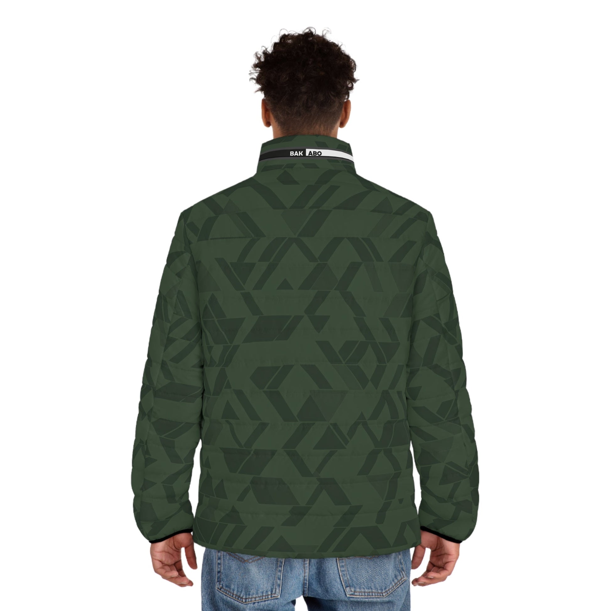 Men's Green Geometric Camouflage Puffer Jacket Printify bakabo.club
