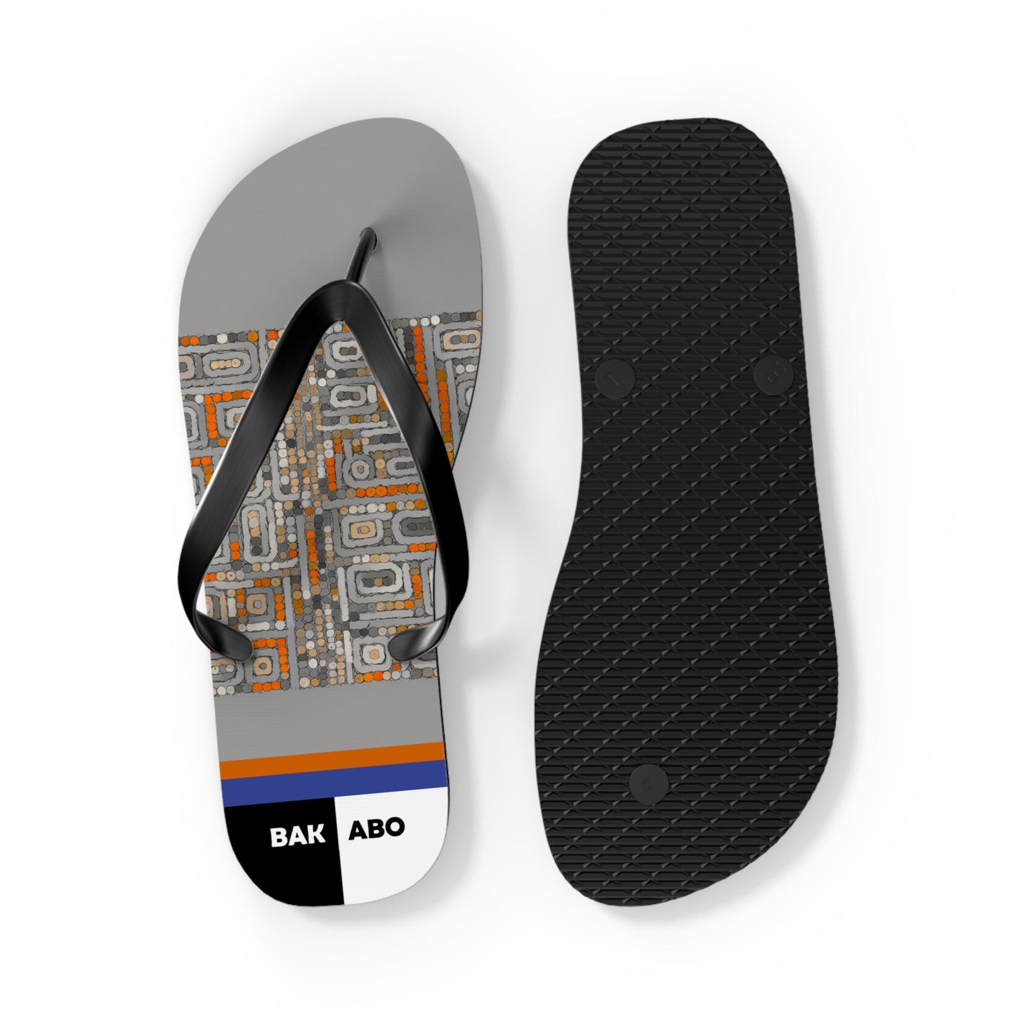 Flip Flops - Retro Geometric Pattern with Orange & Blue Stripes (BAK ABO Accent) Printify bakabo.club