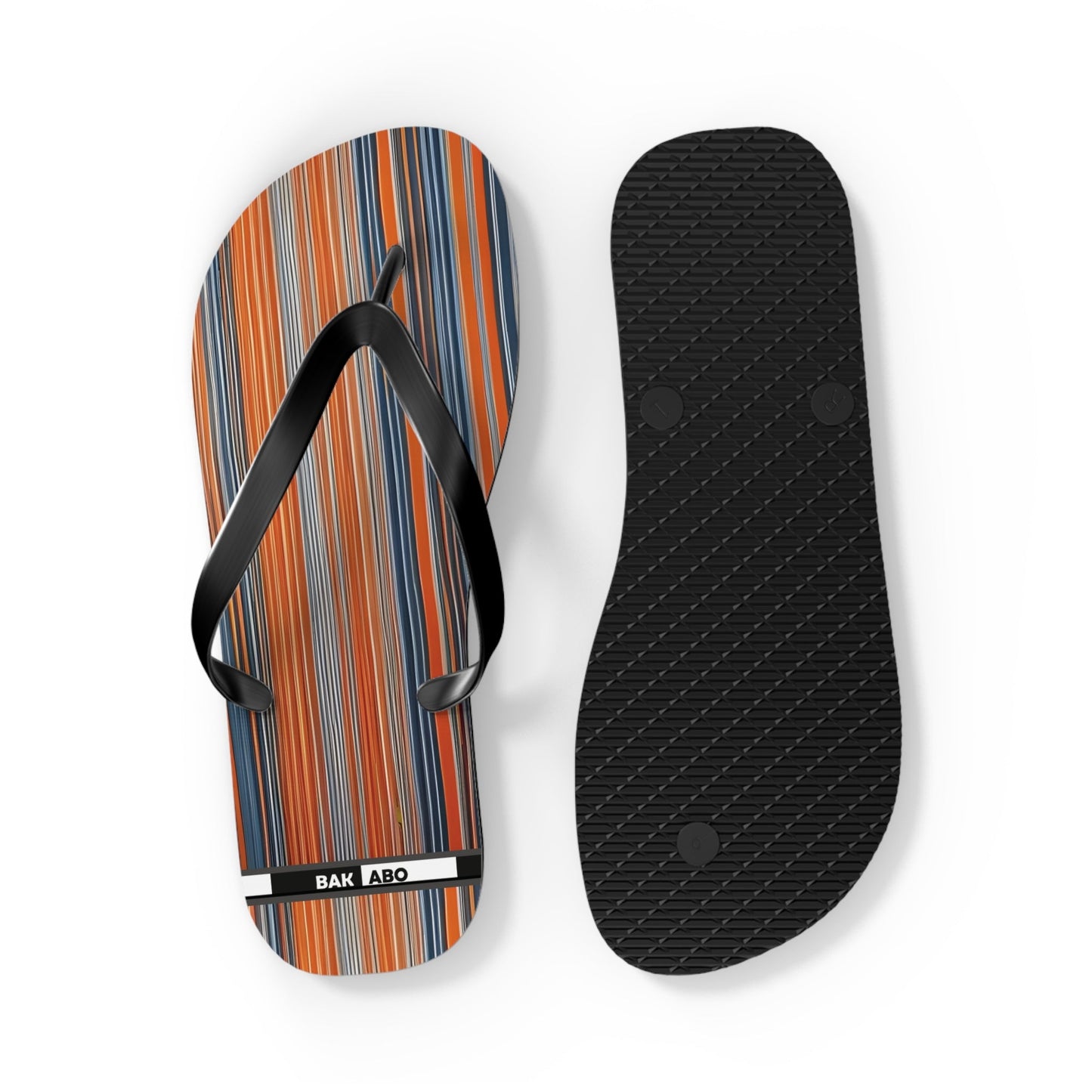 Striped Sunset Flip Flops — Orange & Blue Beach Sandals Printify bakabo.club