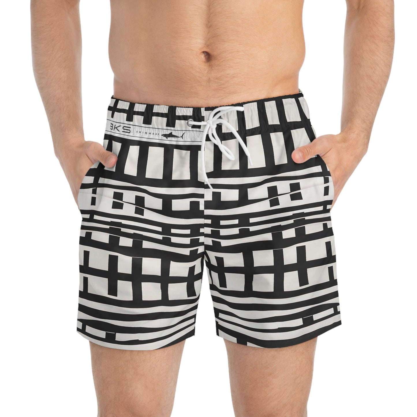 Black & White Geometric Swim Trunks — Modern Grid Pattern Printify bakabo.club