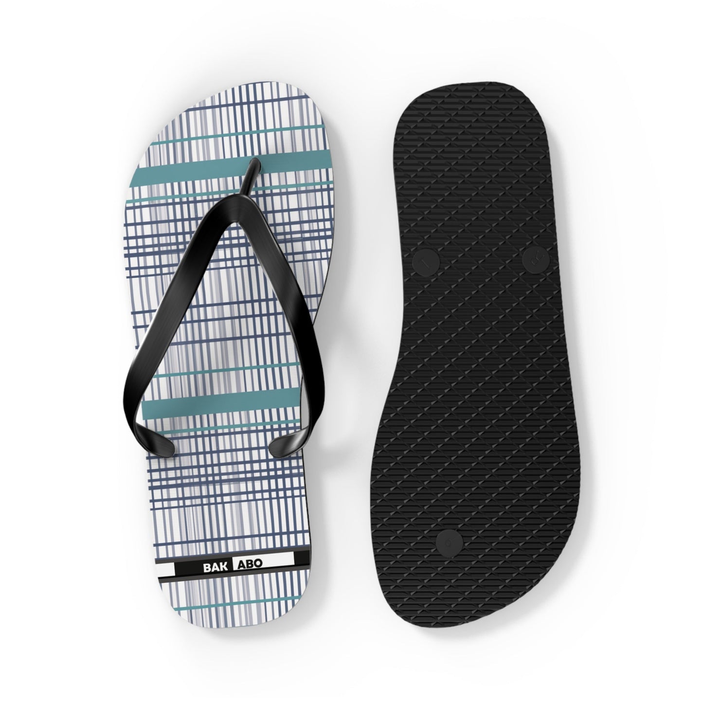 Plaid Teal Stripe Flip Flops — Casual Beach & Everyday Sandals Printify bakabo.club