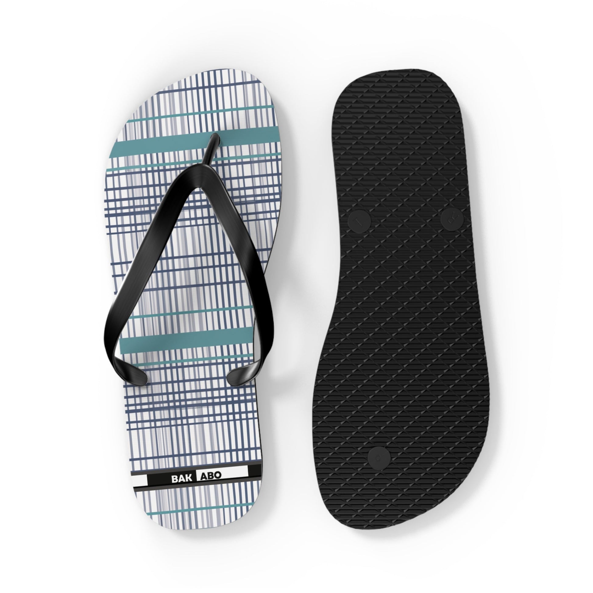 Plaid Teal Stripe Flip Flops — Casual Beach & Everyday Sandals Printify bakabo.club
