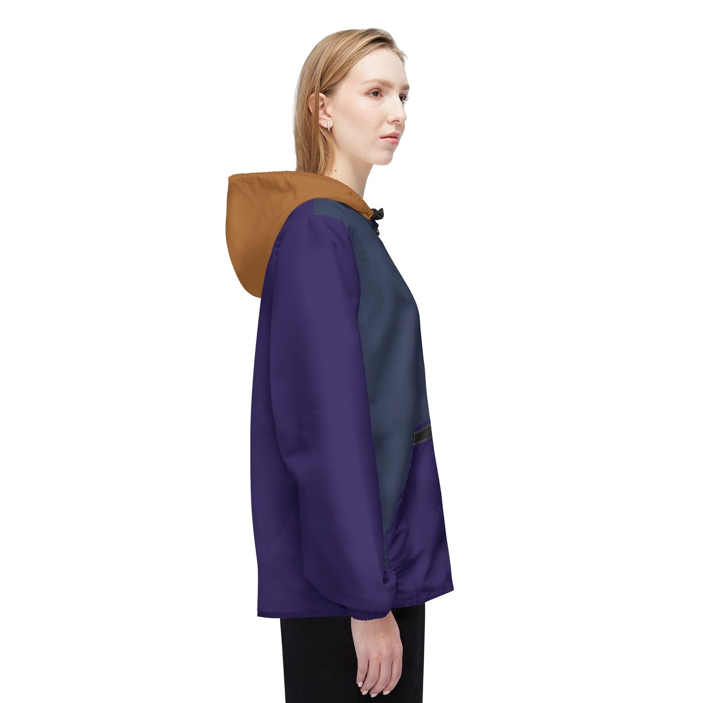 Colorblock Hooded Windbreaker Jacket – Navy, Purple & Brown AOP Printify bakabo.club