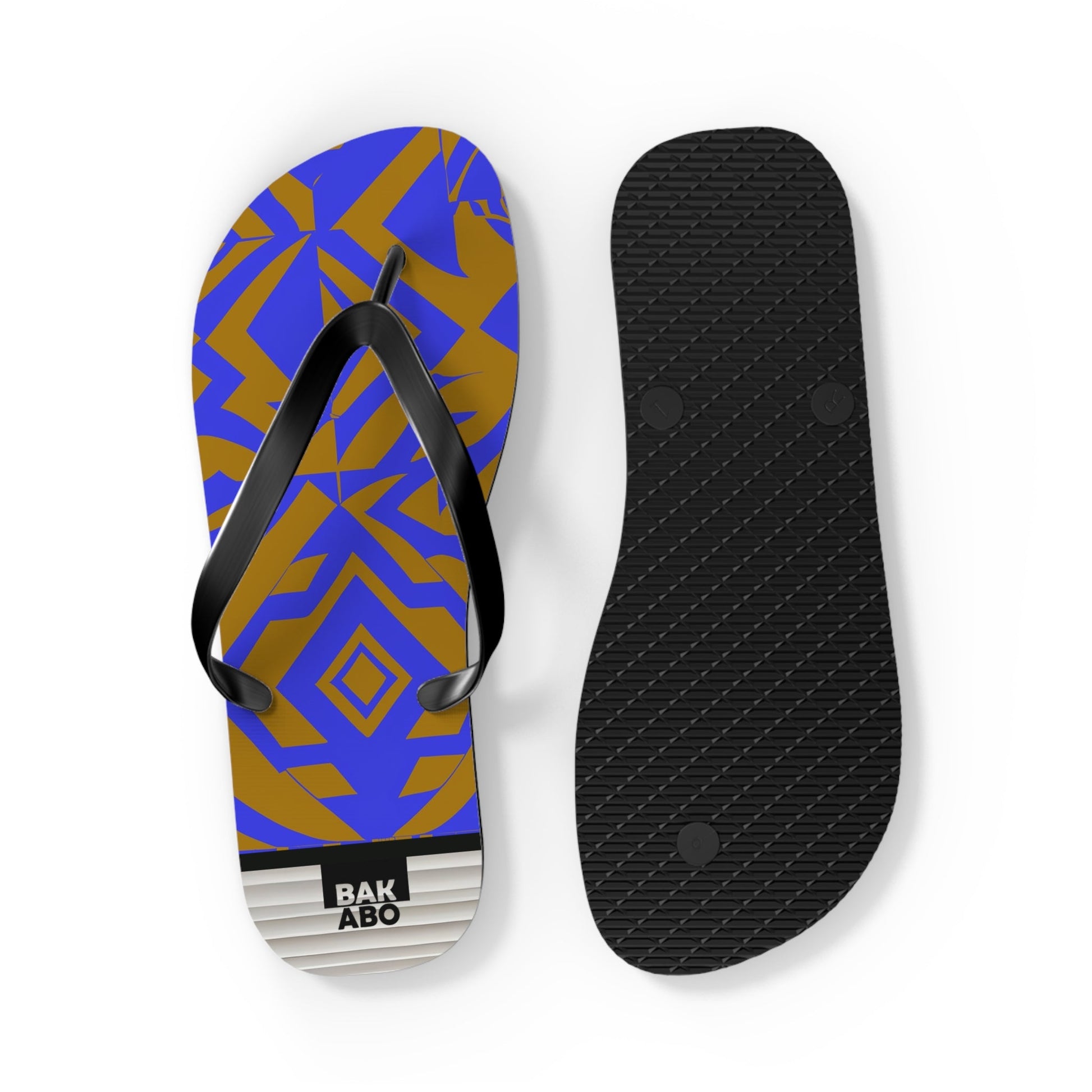 Flip Flops — Bold Geometric Blue & Gold Summer Sandals Printify bakabo.club