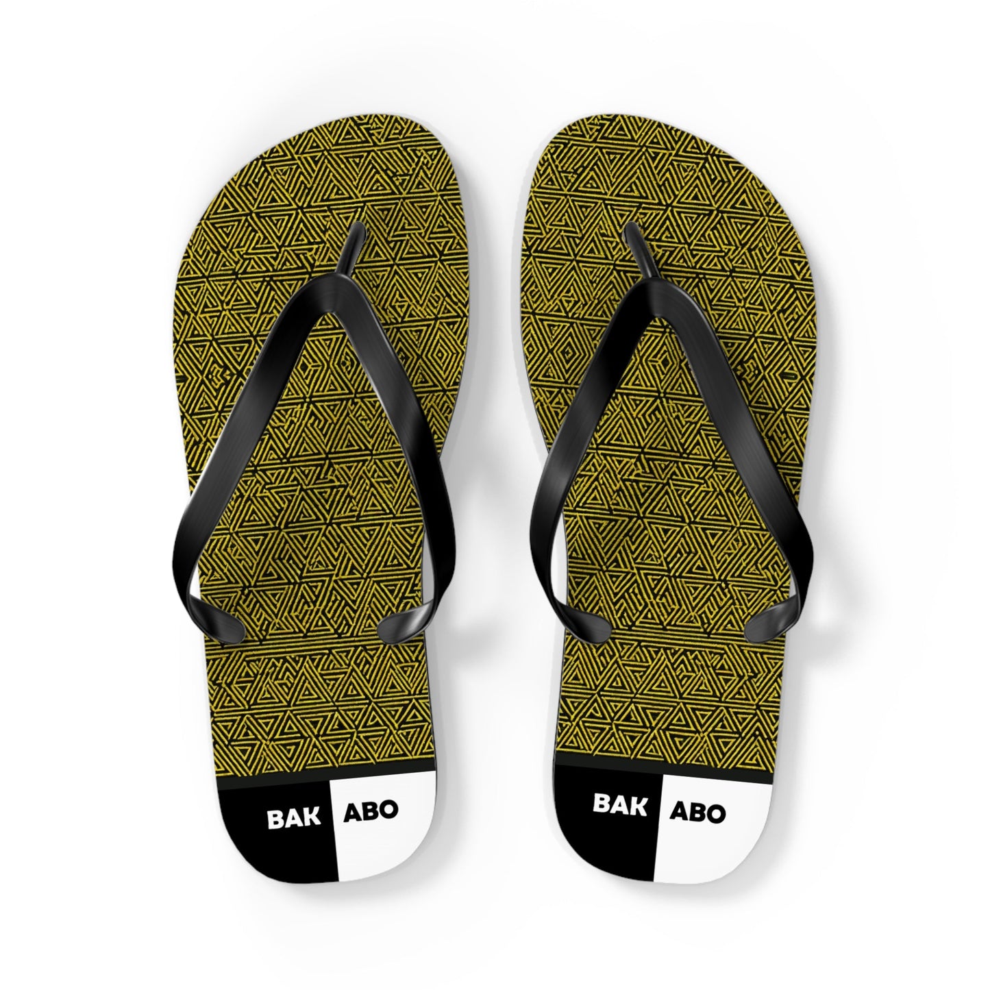 Patterned Flip Flops – Olive Geometric Beach Sandals with 'BAK | ABO' Accent Printify bakabo.club