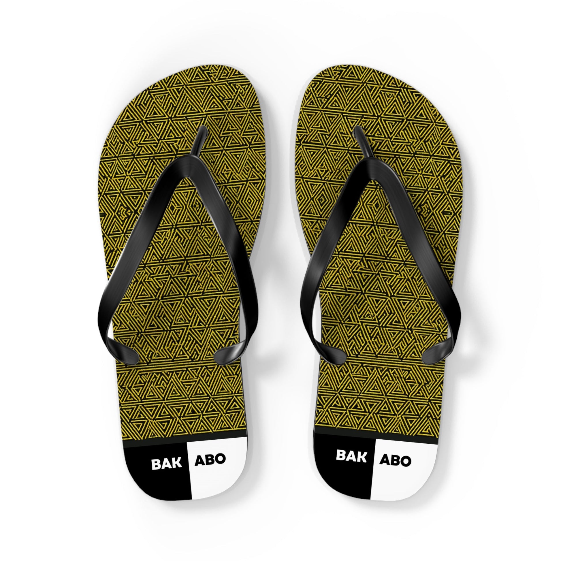 Patterned Flip Flops – Olive Geometric Beach Sandals with 'BAK | ABO' Accent Printify bakabo.club