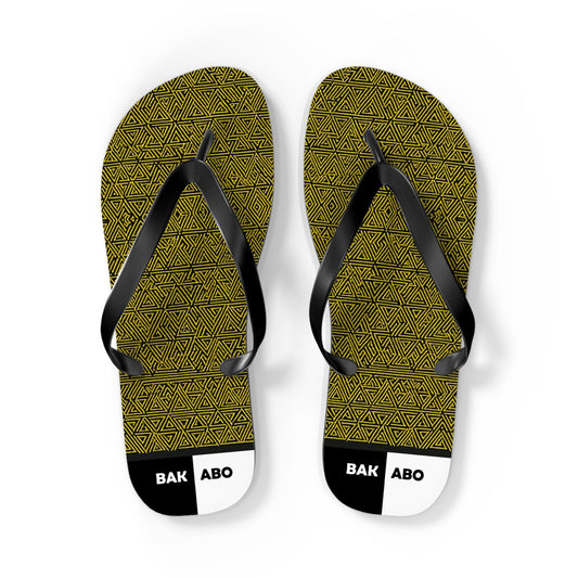 Patterned Flip Flops – Olive Geometric Beach Sandals with 'BAK | ABO' Accent Printify bakabo.club