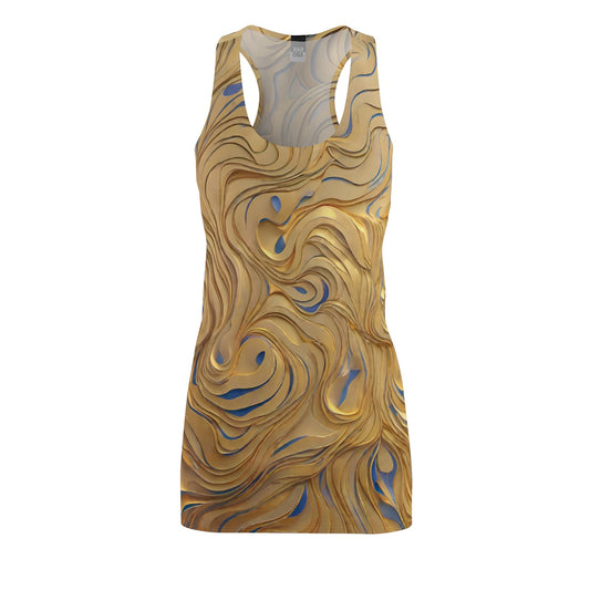 Gold Swirl Racerback Dress — Abstract Metallic Marble Print Printify bakabo.club