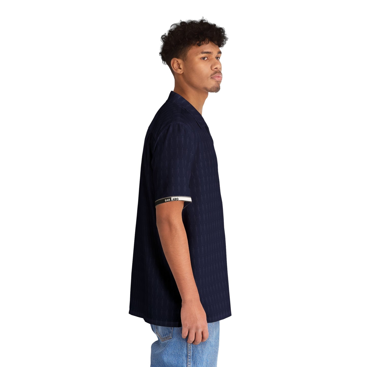 Men's Navy Geometric Hawaiian Shirt — Casual Resort Aloha Button-Up Printify bakabo.club