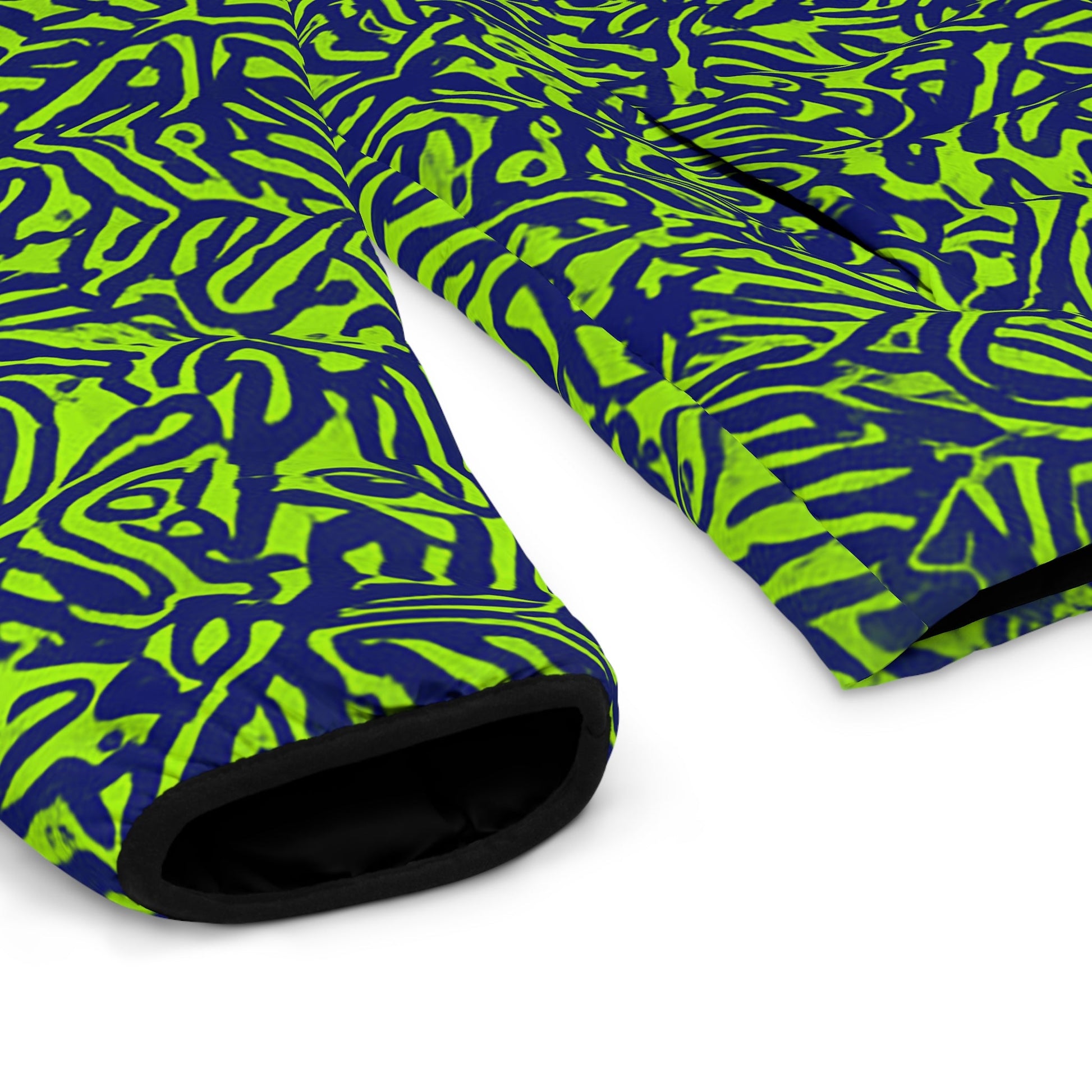 Men's Neon Abstract Puffer Jacket — Green & Navy All-Over Print Printify bakabo.club