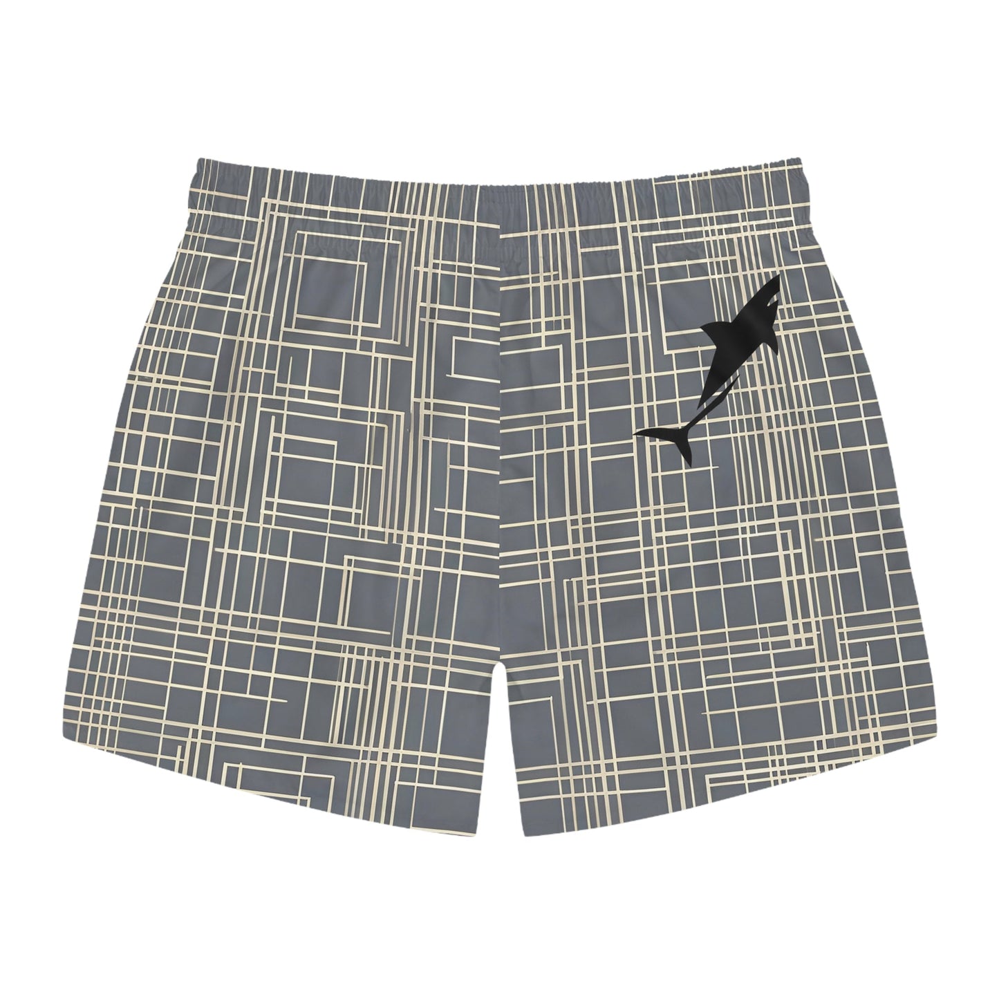 Geometric Grid Swim Trunks — Grey Plaid All-Over Print Printify bakabo.club