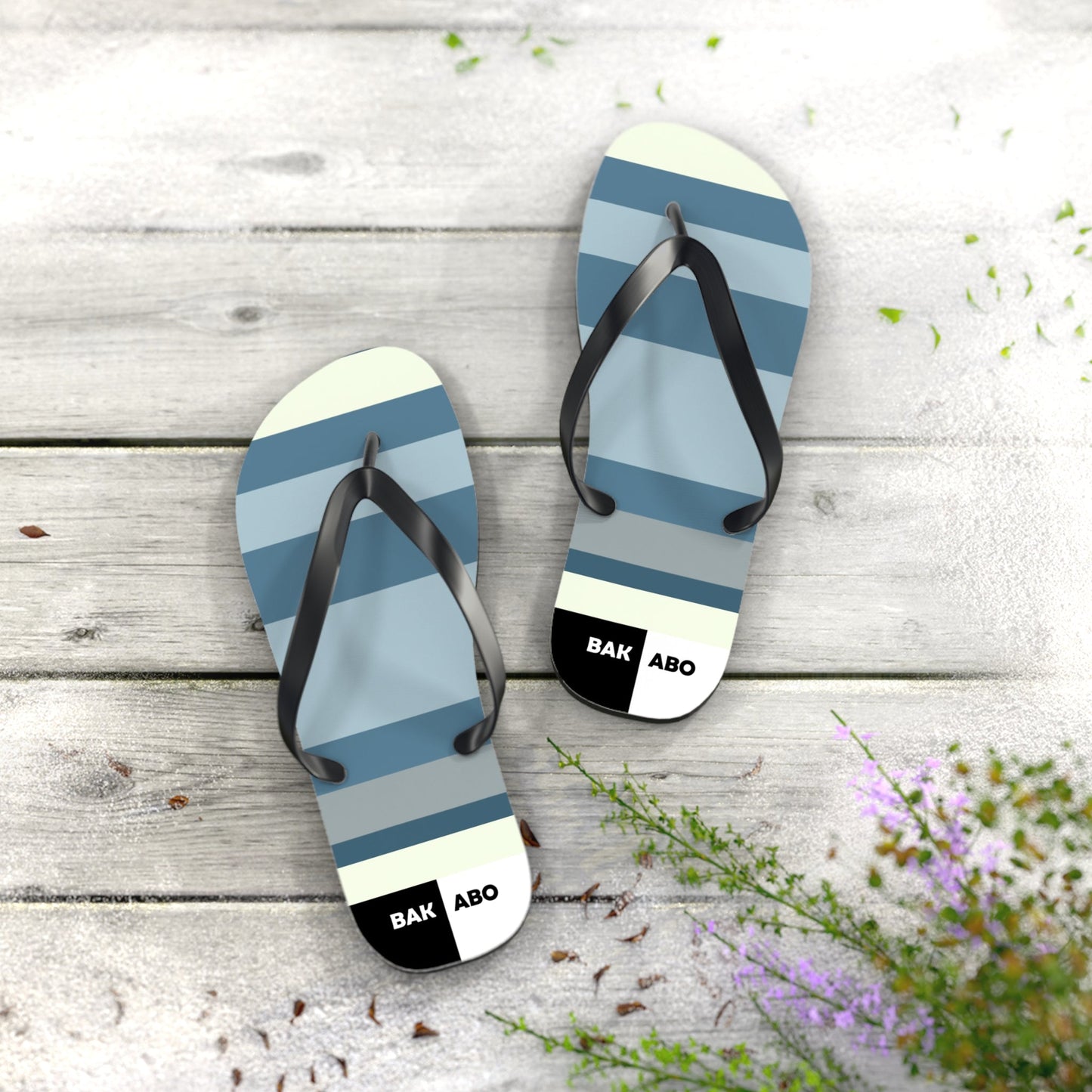 Striped Blue Flip Flops — Casual Beach Sandals with Coastal Ombre Design Printify bakabo.club