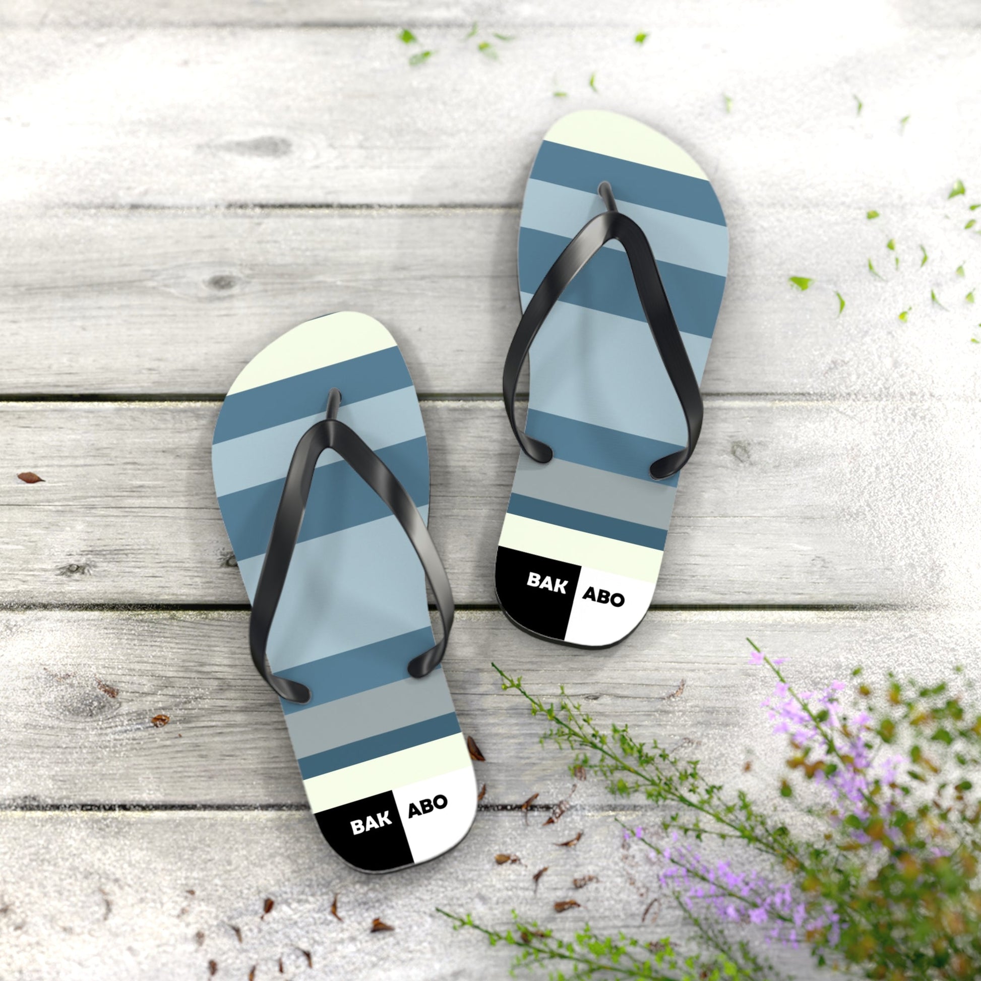 Striped Blue Flip Flops — Casual Beach Sandals with Coastal Ombre Design Printify bakabo.club