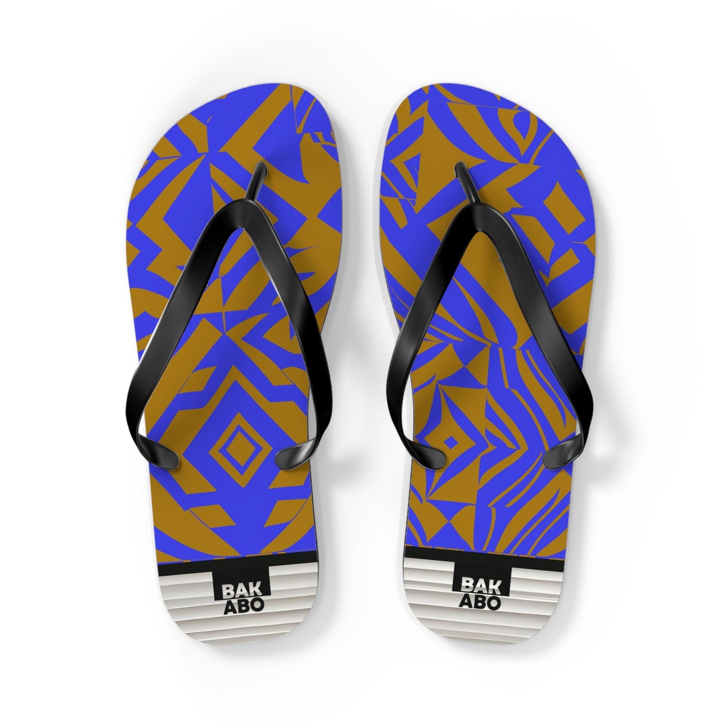 Flip Flops — Bold Geometric Blue & Gold Summer Sandals Printify bakabo.club