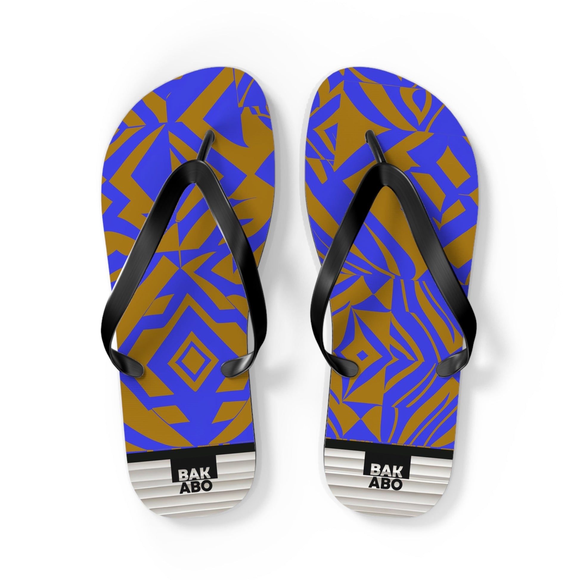 Flip Flops — Bold Geometric Blue & Gold Summer Sandals Printify bakabo.club