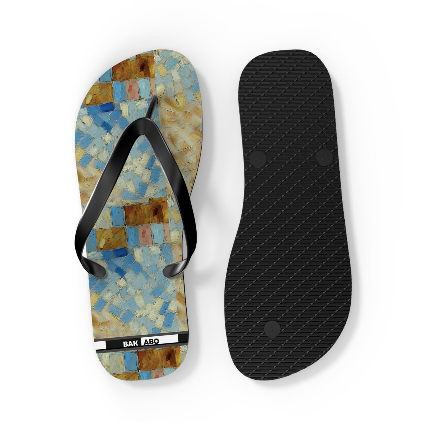 Mosaic Tile Flip Flops — Blue & Sand Beach Sandals Printify bakabo.club