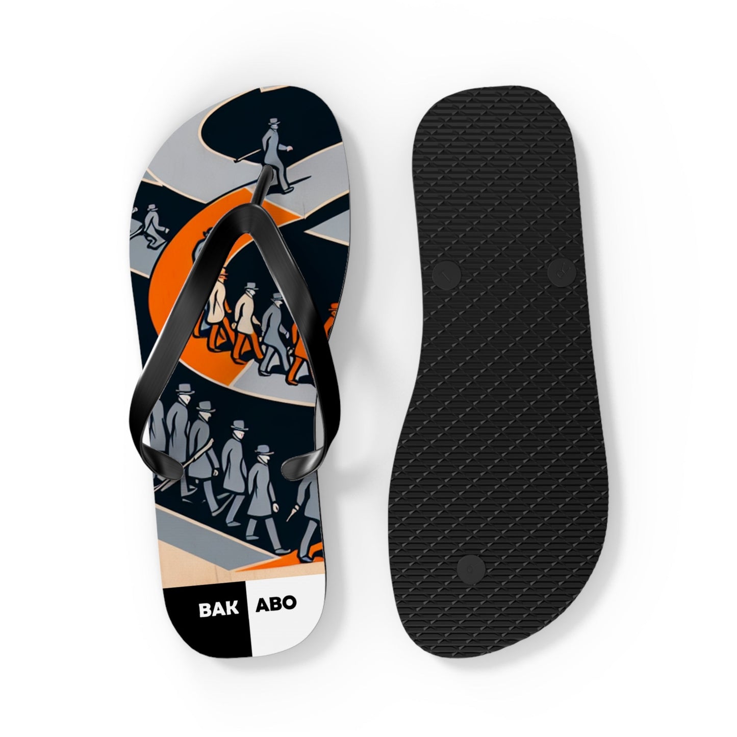 Abstract Walkers Flip Flops — Retro Geometric Beach Sandals Printify bakabo.club
