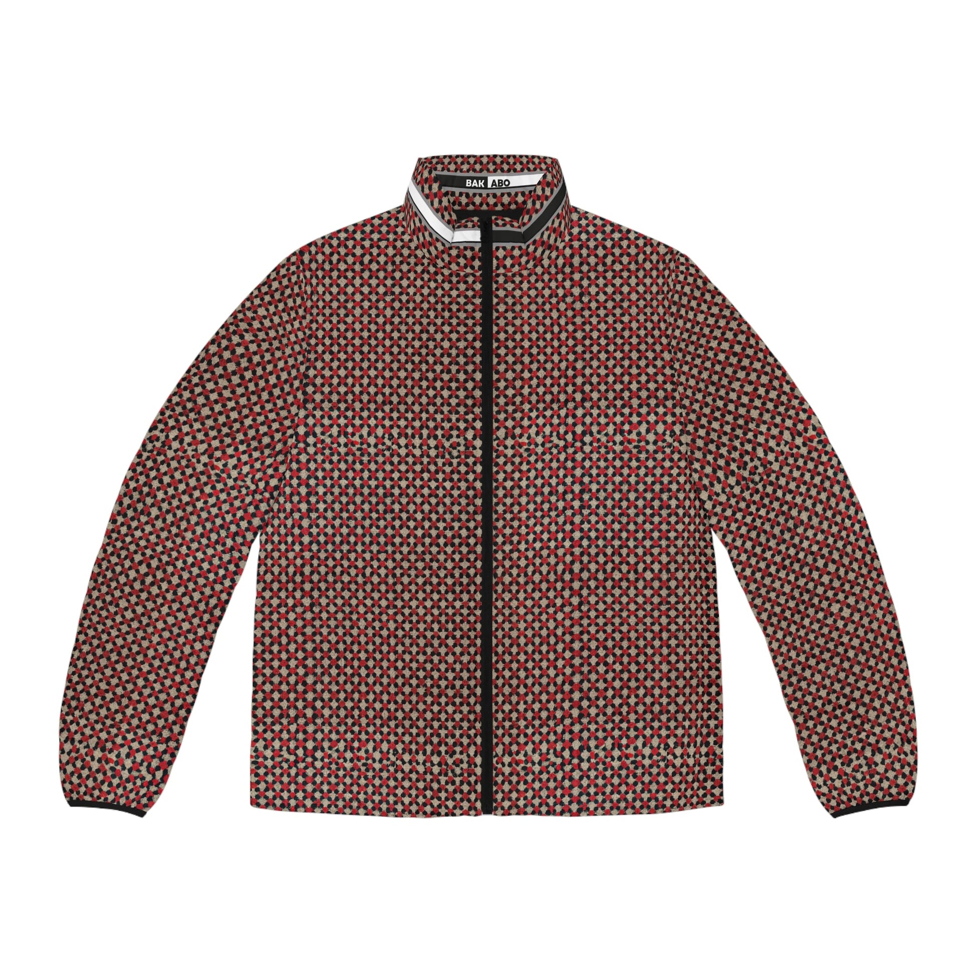 Men's Geometric Pattern Puffer Jacket — Red All-Over Print Printify bakabo.club