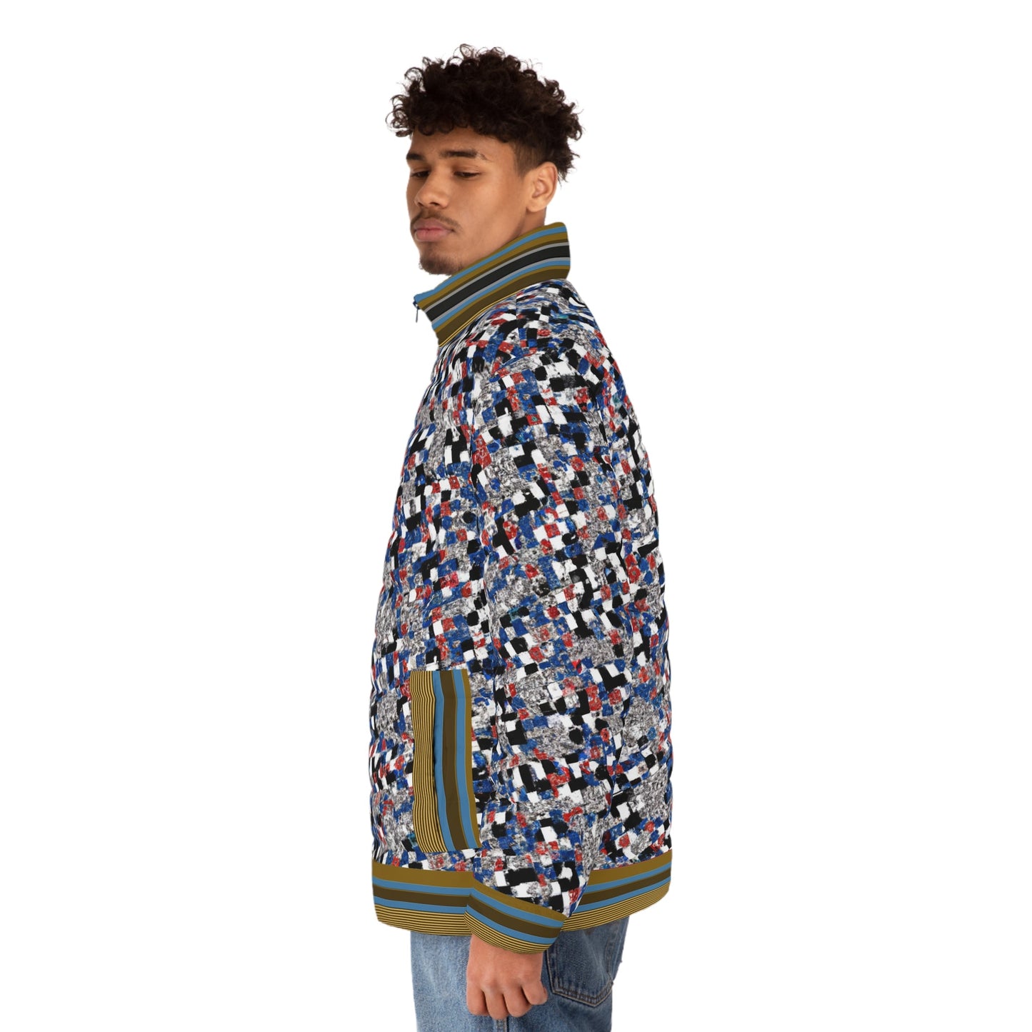 Abstract Confetti Puffer Jacket — Men’s All-Over Print Winter Coat Printify bakabo.club