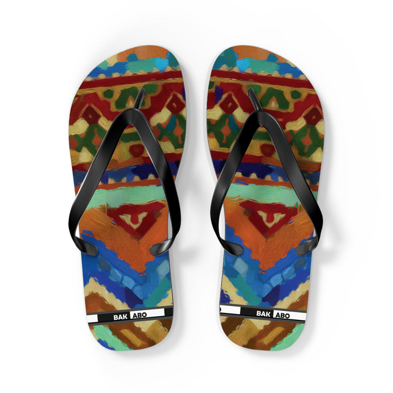 Colorful Tribal Pattern Flip Flops – Bold Aztec-Inspired Beach Sandals Printify bakabo.club