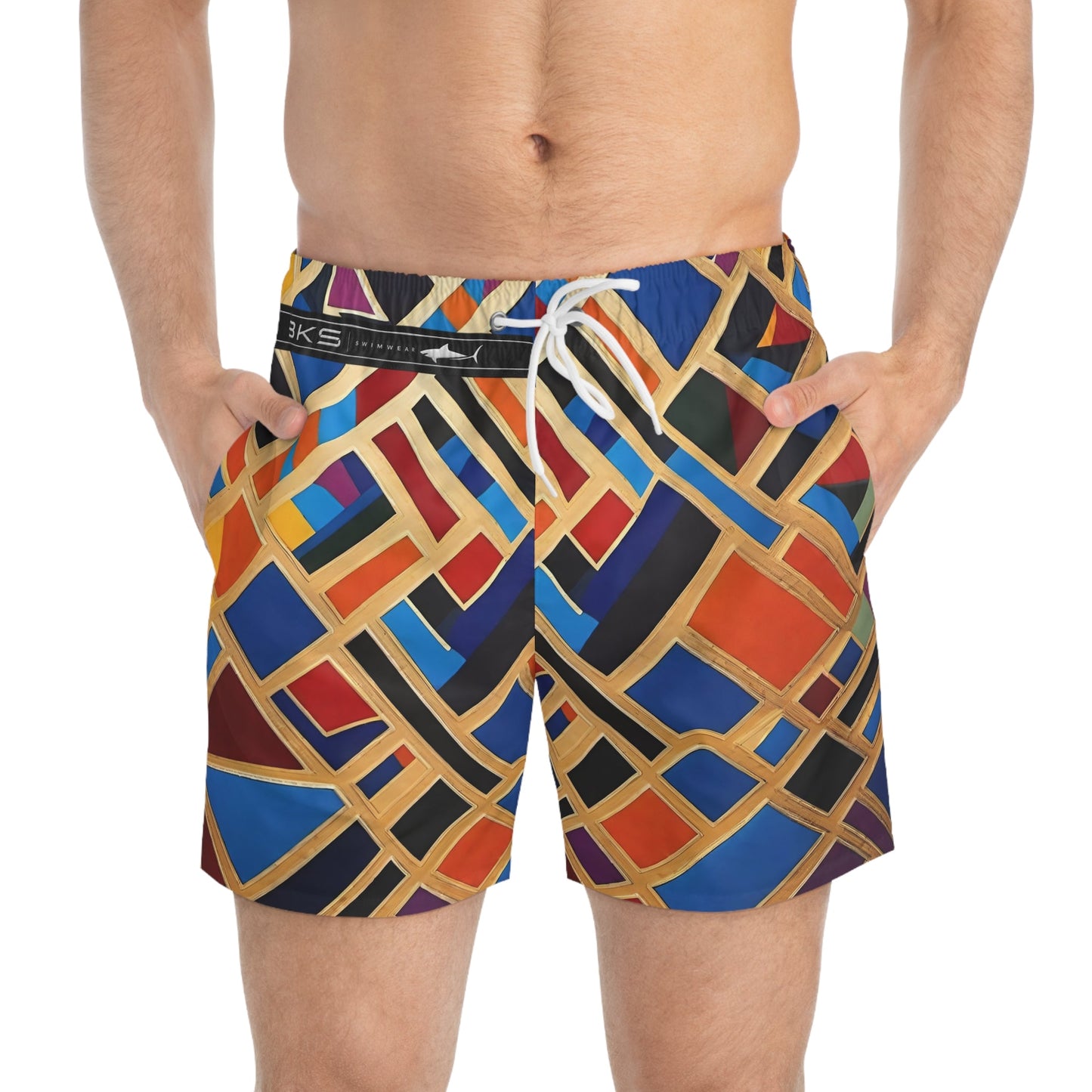 Geometric Mosaic Swim Trunks — Bold Art Deco Pool Shorts Printify bakabo.club