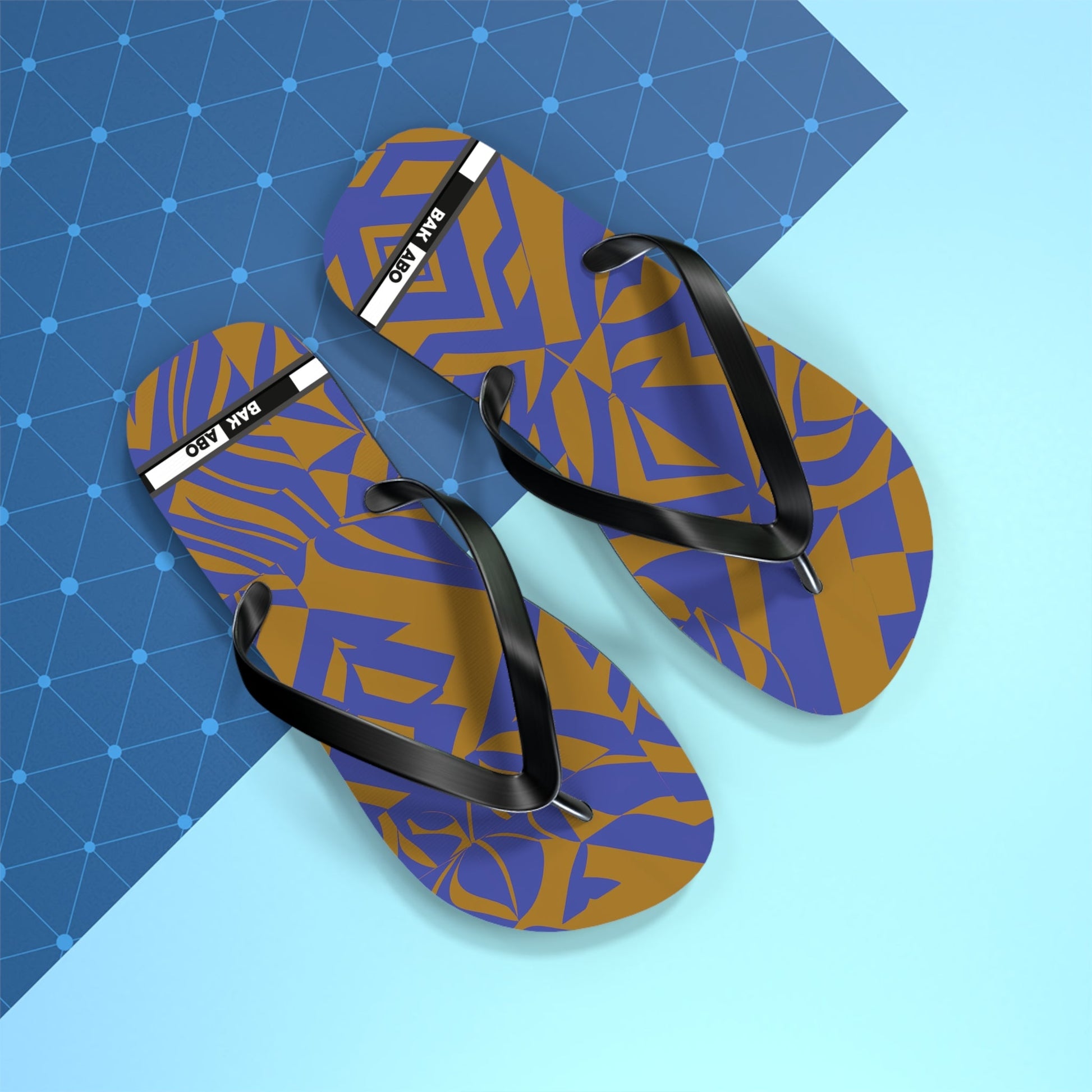 Abstract Blue & Gold Flip Flops — Tropical Geometric Beach Sandals Printify bakabo.club
